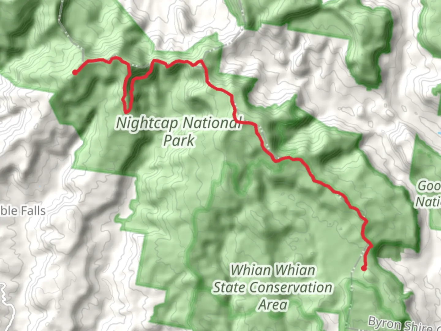 An image depicting the trail Historic Nightcap Track and its surrounding area.