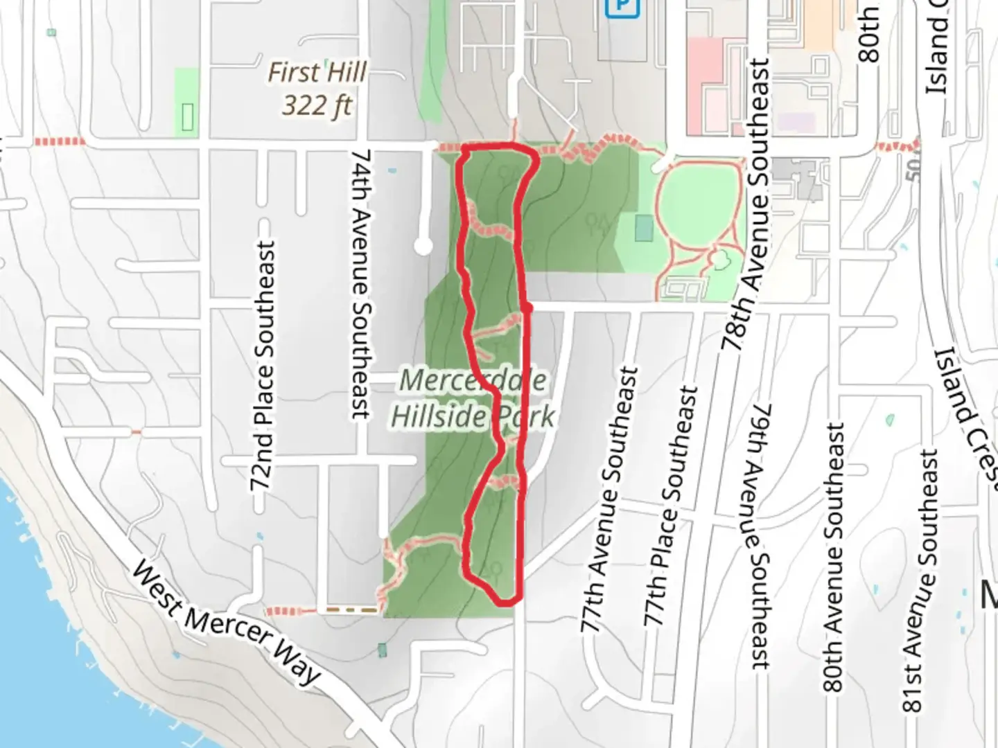 An image depicting the trail Mercerdale Hillside Park Loop and its surrounding area.