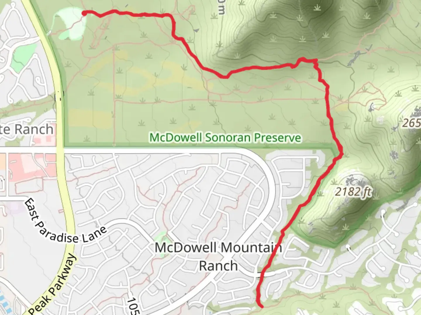 An image depicting the trail Saguaro and Paradise Trail and its surrounding area.