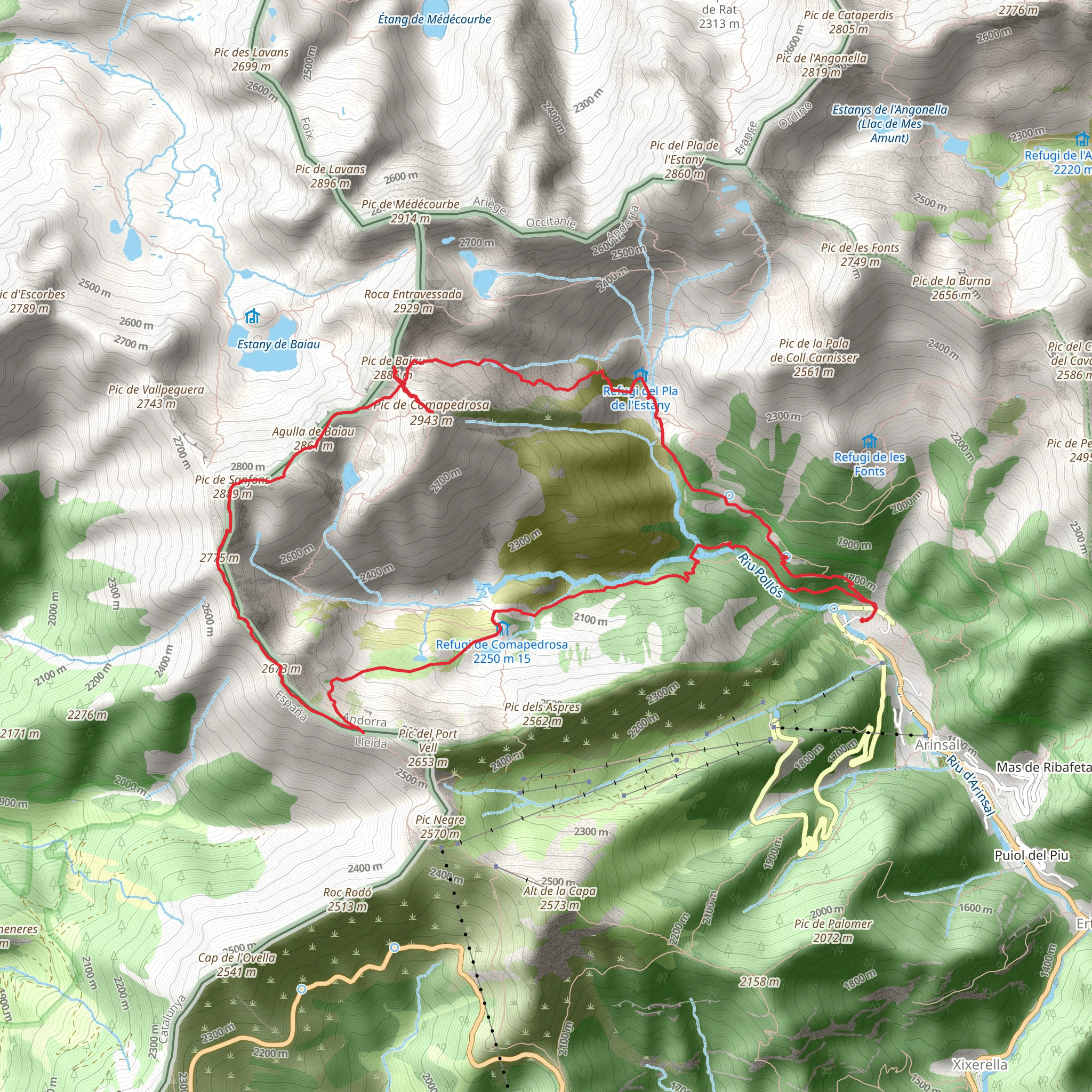 Comapedrosa from Arinsal mobile static map