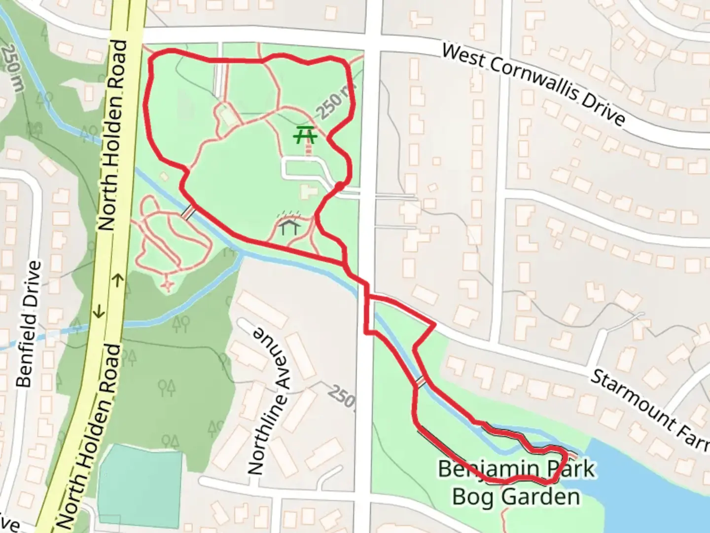 An image depicting the trail Tanger Family Bicentennial Garden Trail and Bog Garden Trail Loop and its surrounding area.