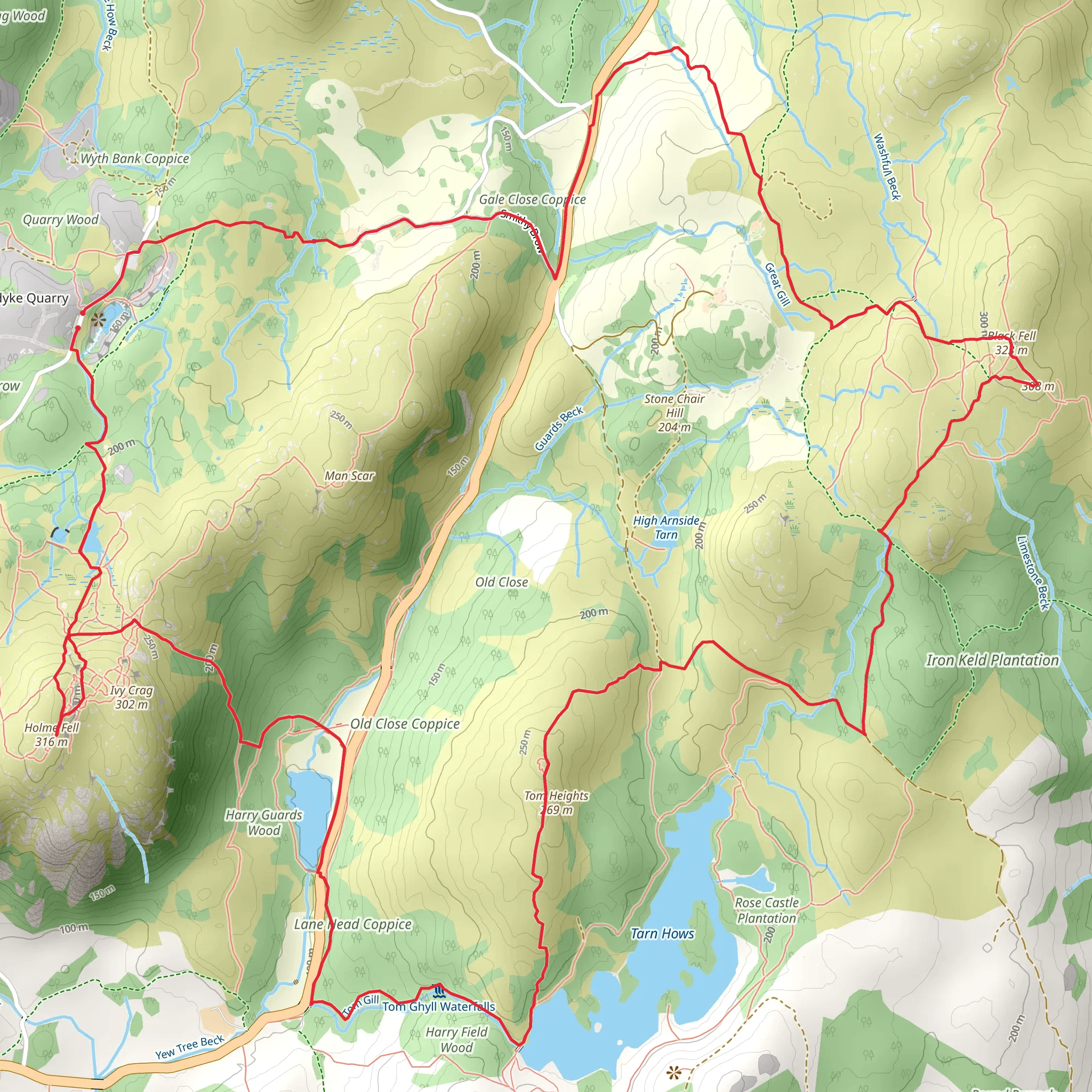 Stang End Moss, Tom Heights and Black Fell Loop mobile static map