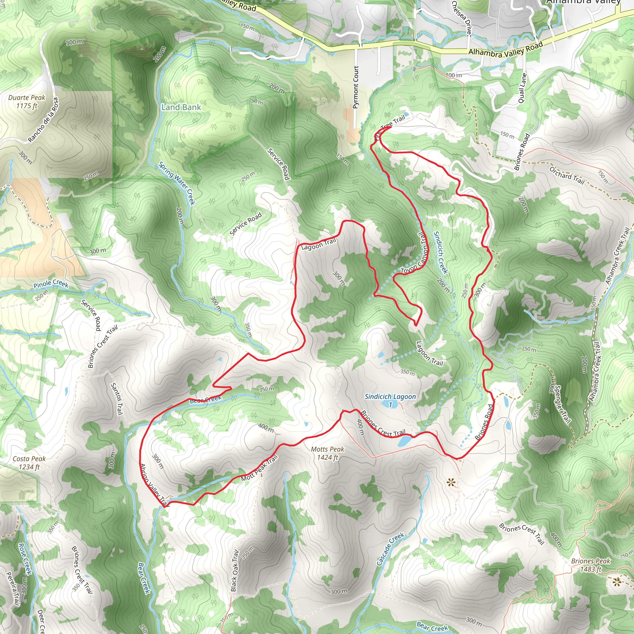 Old Briones Road, Abrigo Valley and Pine Tree Loop Trail mobile static map
