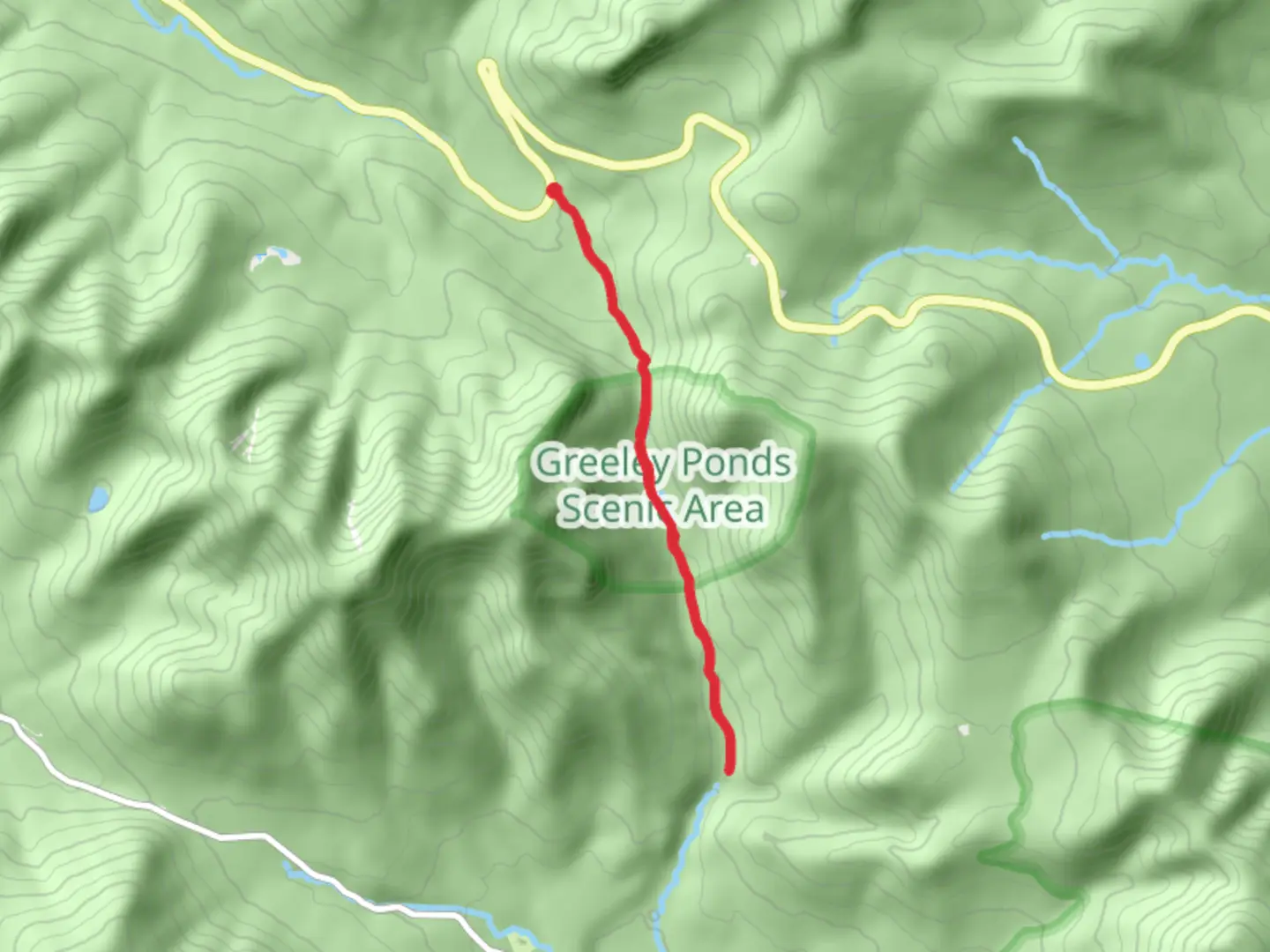 An image depicting the trail Greeley Ponds Trail and Mad River Trail and its surrounding area.