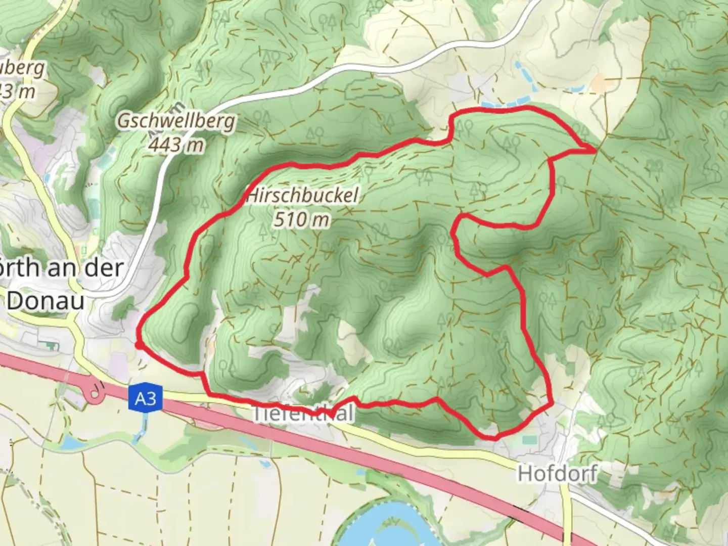 An image depicting the trail Donau Panoramaweg and Wellerbachstrasse Loop and its surrounding area.