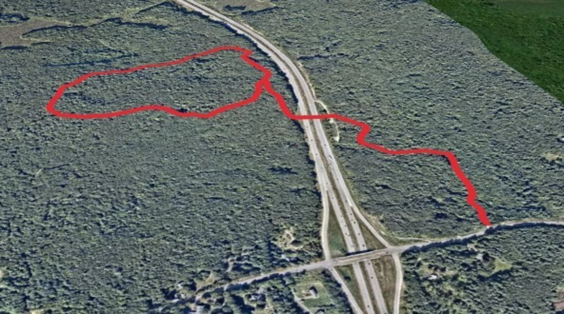 An image depicting the trail Tunnel Down and Yellow Loop and its surrounding area.