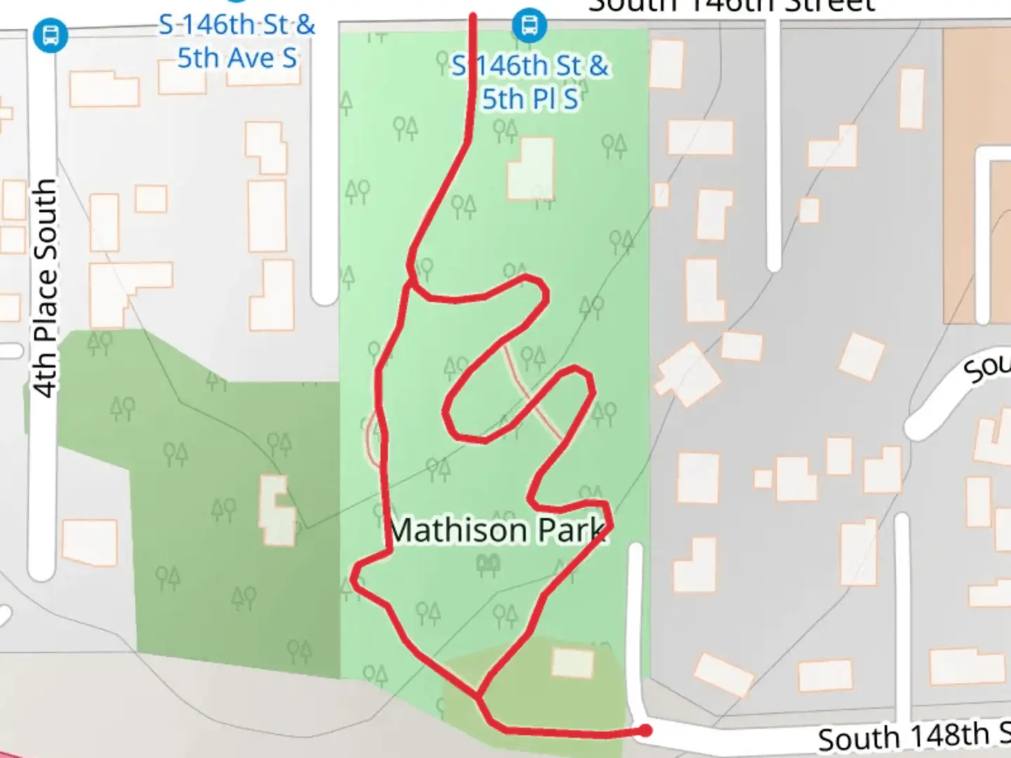 An image depicting the trail Mathison Park Loop and its surrounding area.