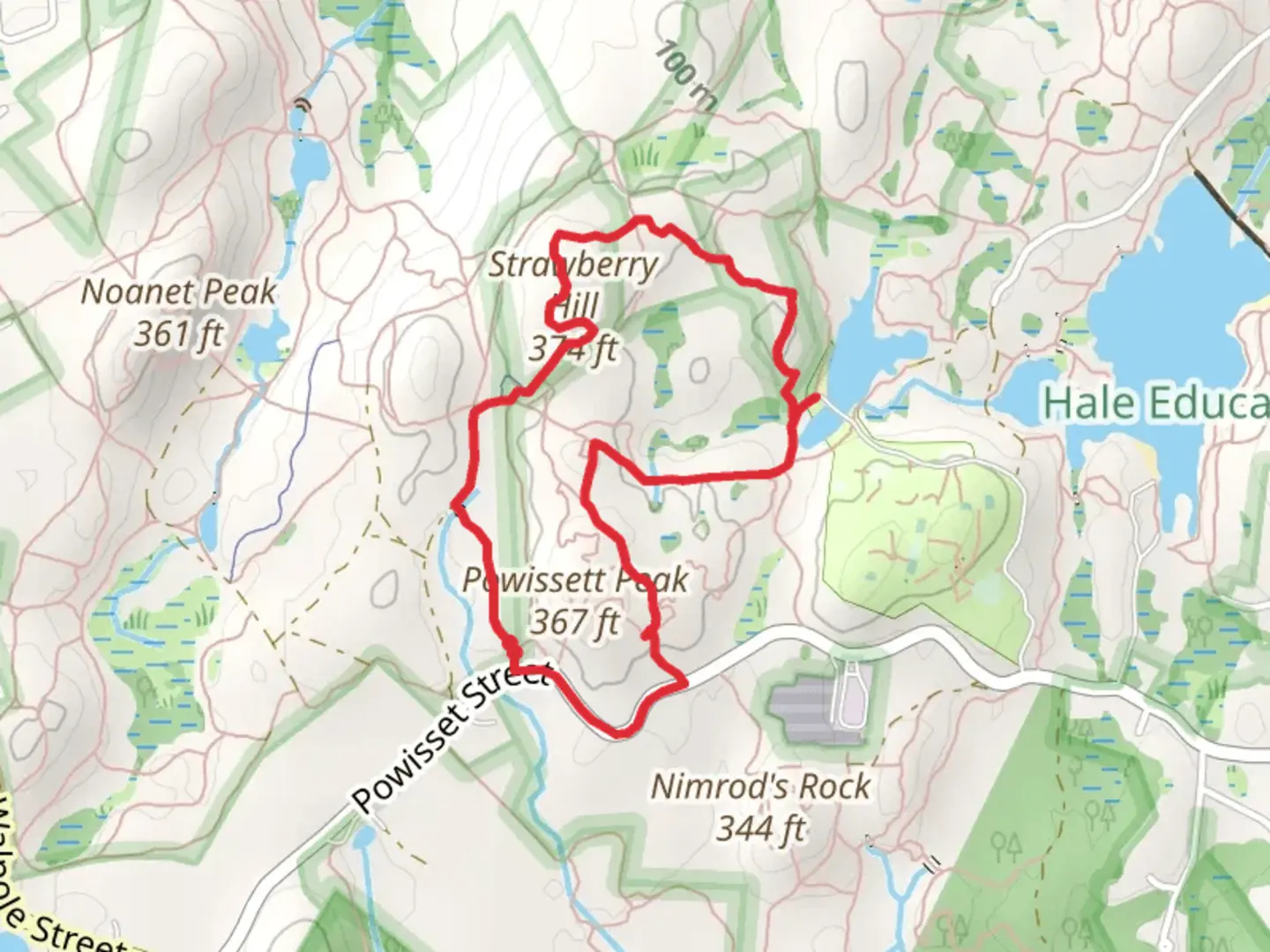 An image depicting the trail Strawberry Hill and Powissett Peak Loop Trail and its surrounding area.