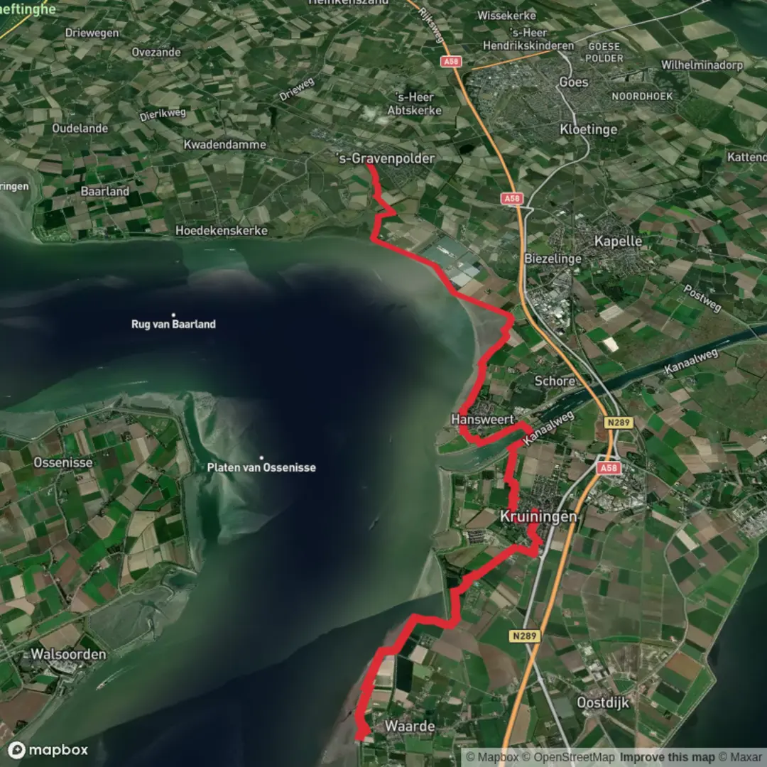 An image depicting the trail Waarde to Gravenpolder via Grenslandpad and its surrounding area.
