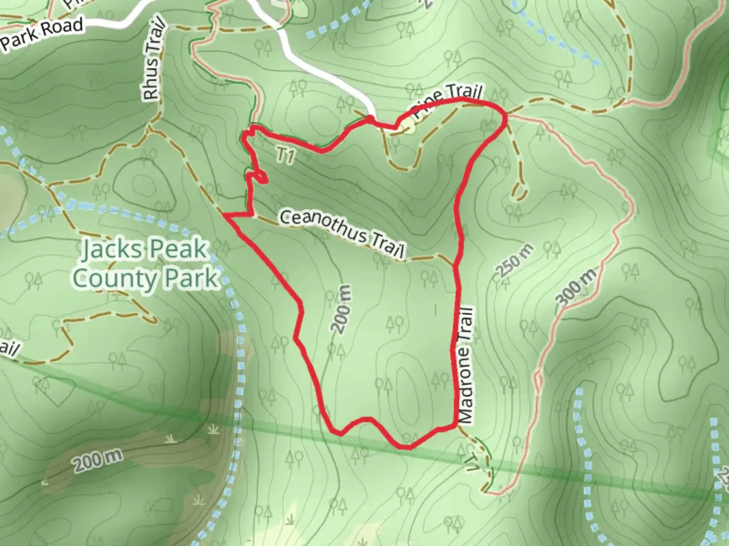 An image depicting the trail Sage Trail and Madrone Loop Trail and its surrounding area.