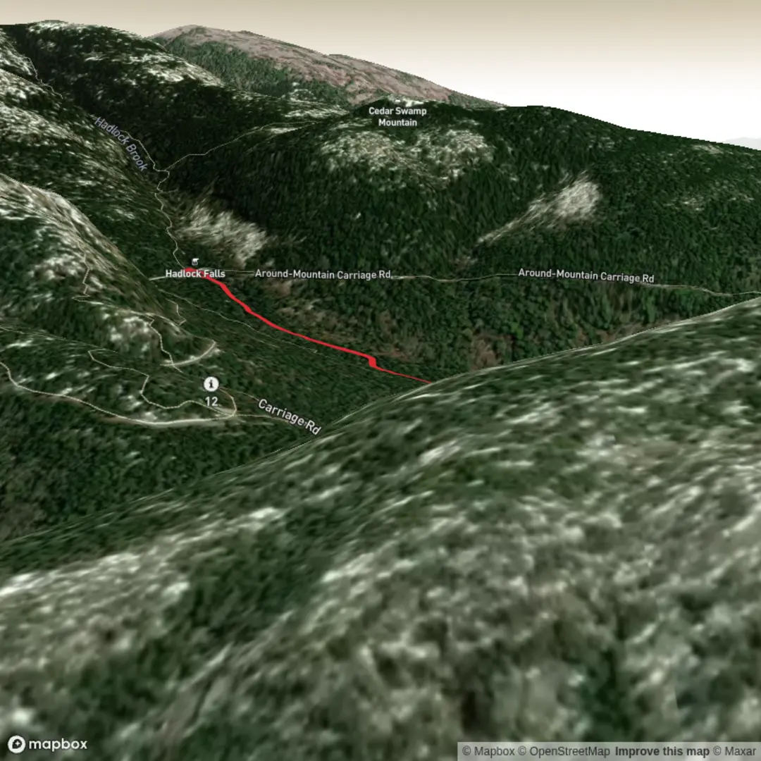 An image depicting the trail Hadlock Falls via Hadlock Brook Trail and its surrounding area.