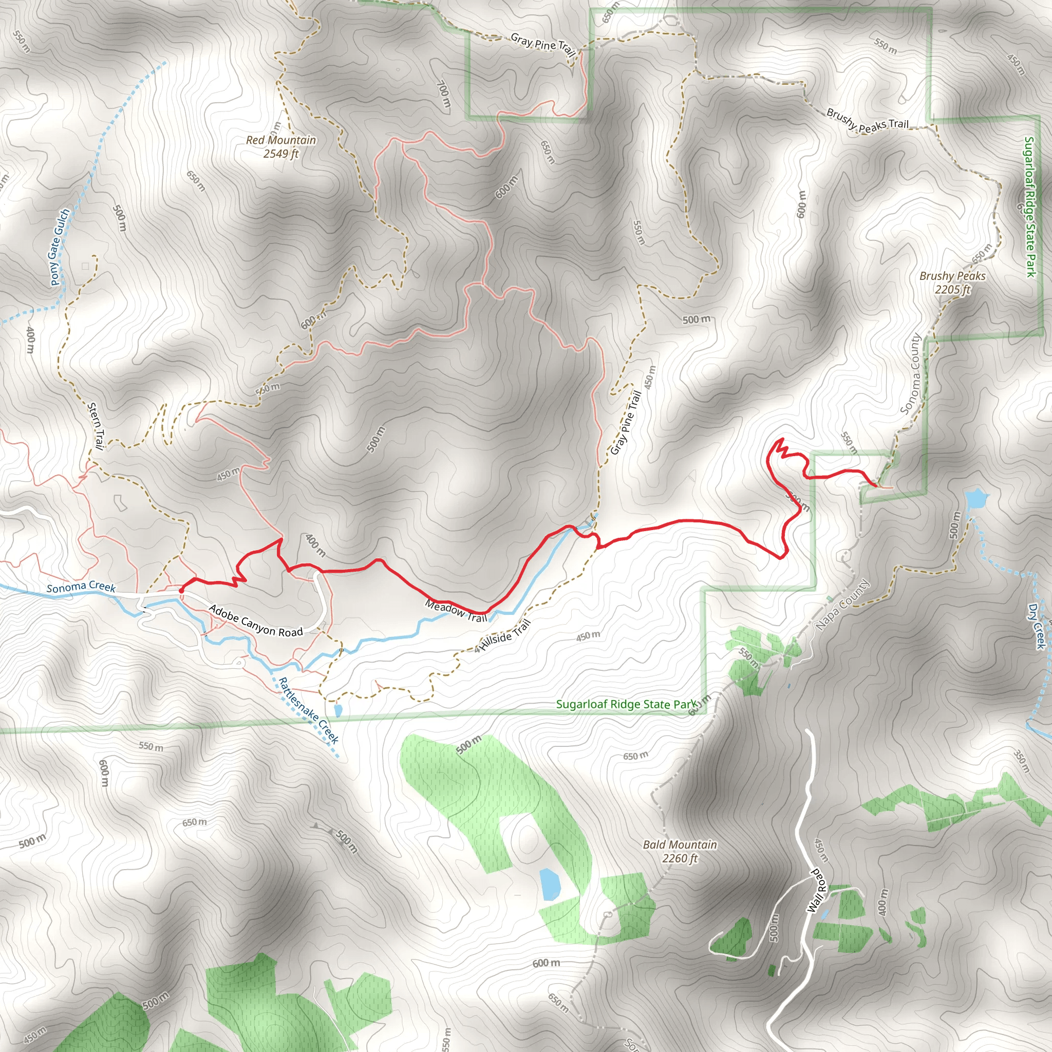 Sugarloaf Ridge Parking Lot to Brushy Peaks Overrlook mobile static map