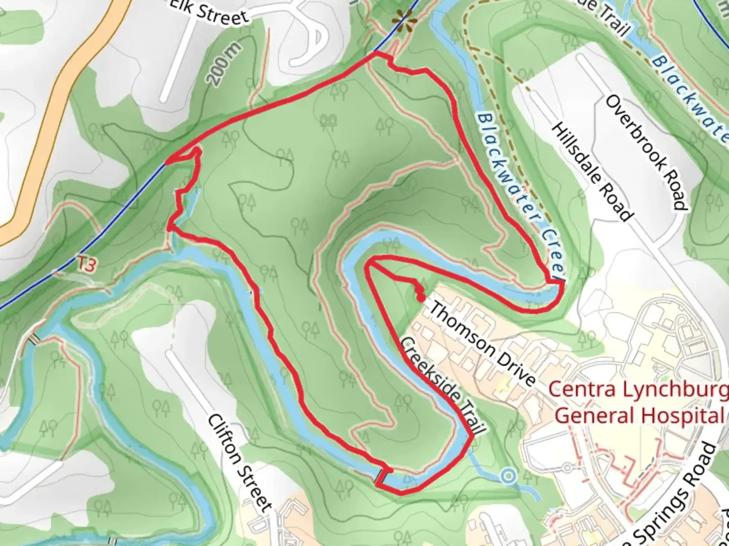 An image depicting the trail Beaver Trail, Elk Trail and Creekside Loop Trail and its surrounding area.