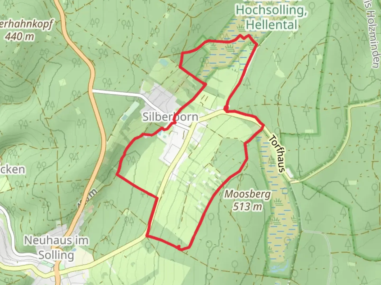 An image depicting the trail Hochsollingturm via Panoramaweg and Mecklenbruch and its surrounding area.