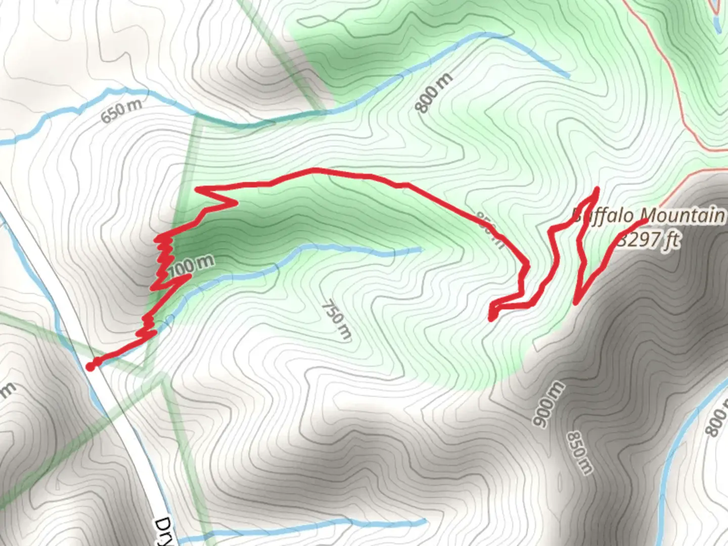 An image depicting the trail Buffalo Mountain via Lone Oak Trail and its surrounding area.