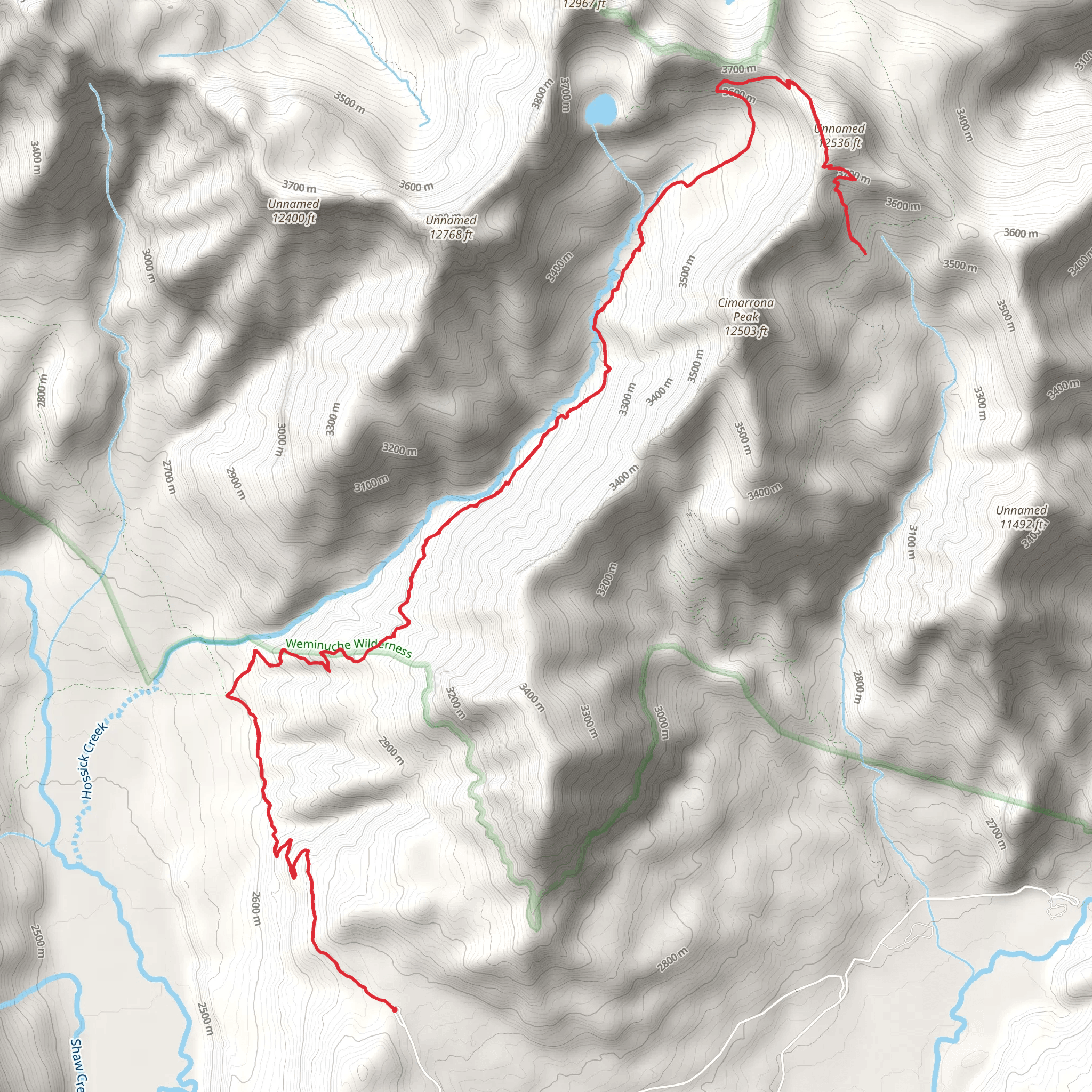 Hossick via Weminuche Trail mobile static map