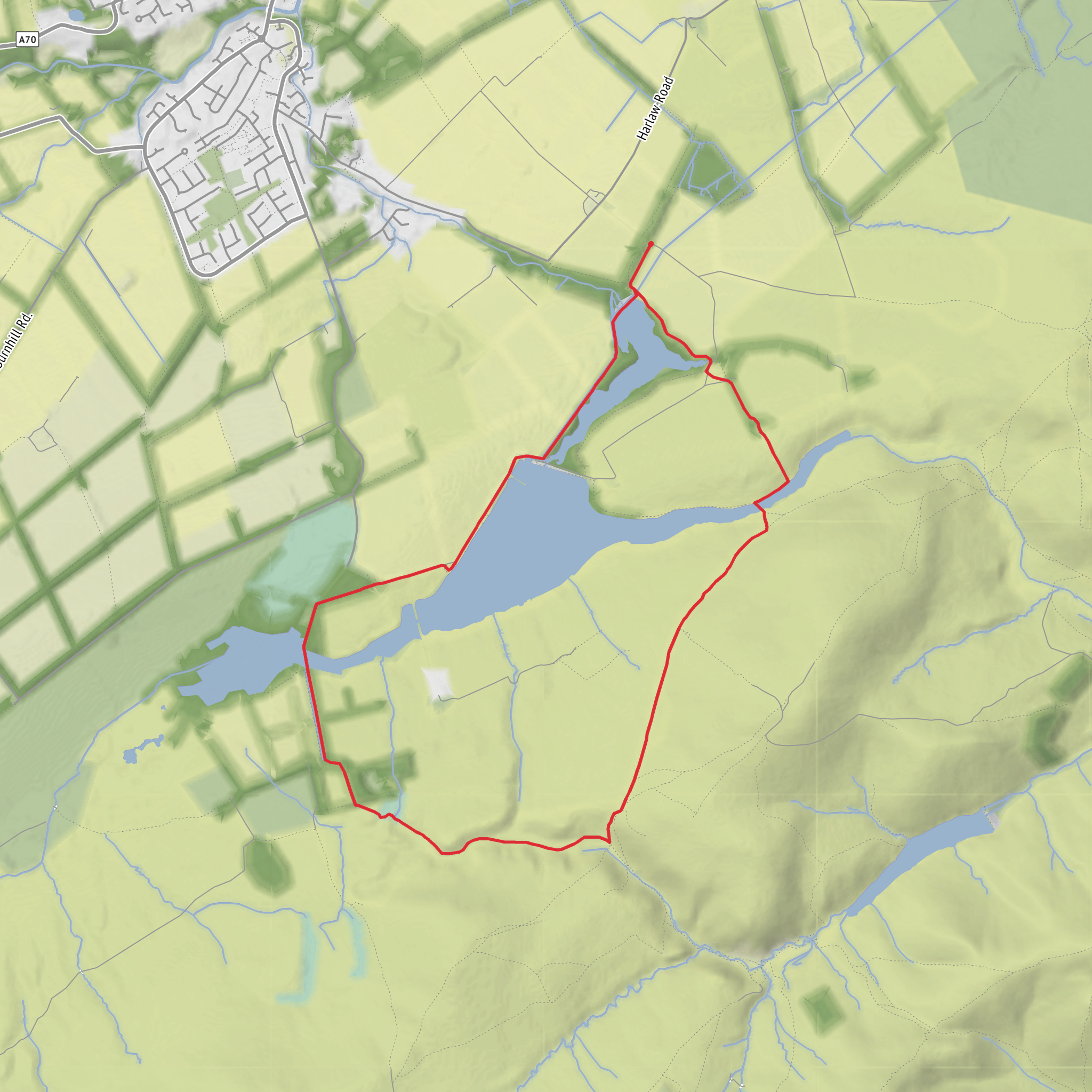 Harlaw Reservoir, Bavelaw Marsh and Threipmuir Reservoir Loop mobile static map