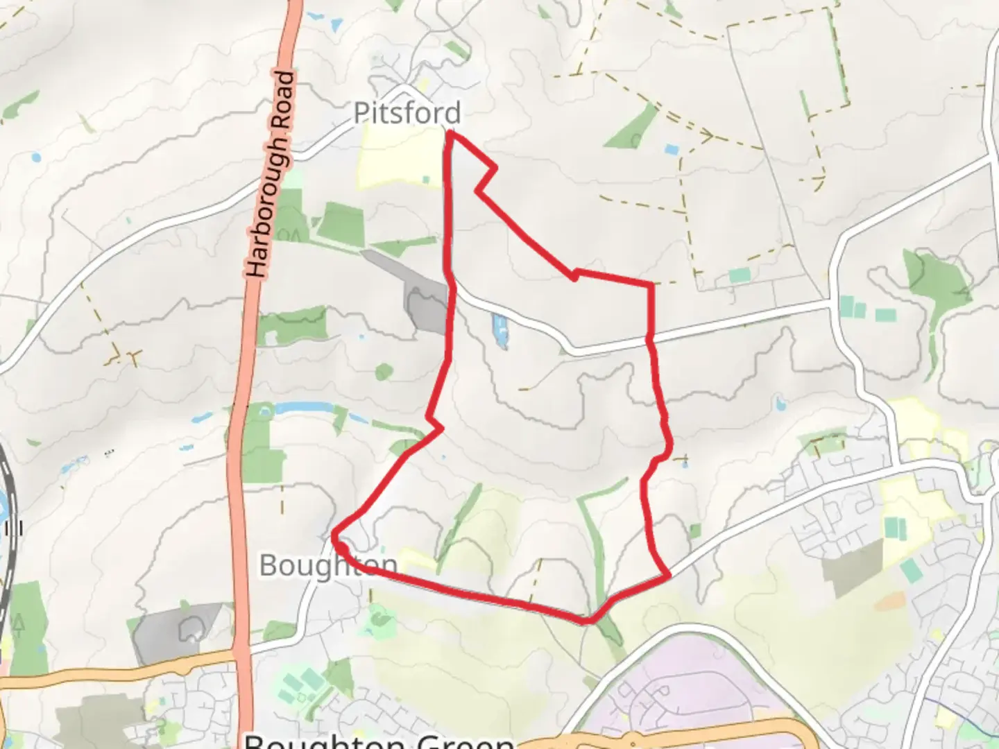 An image depicting the trail Boughton Circular Walk and its surrounding area.