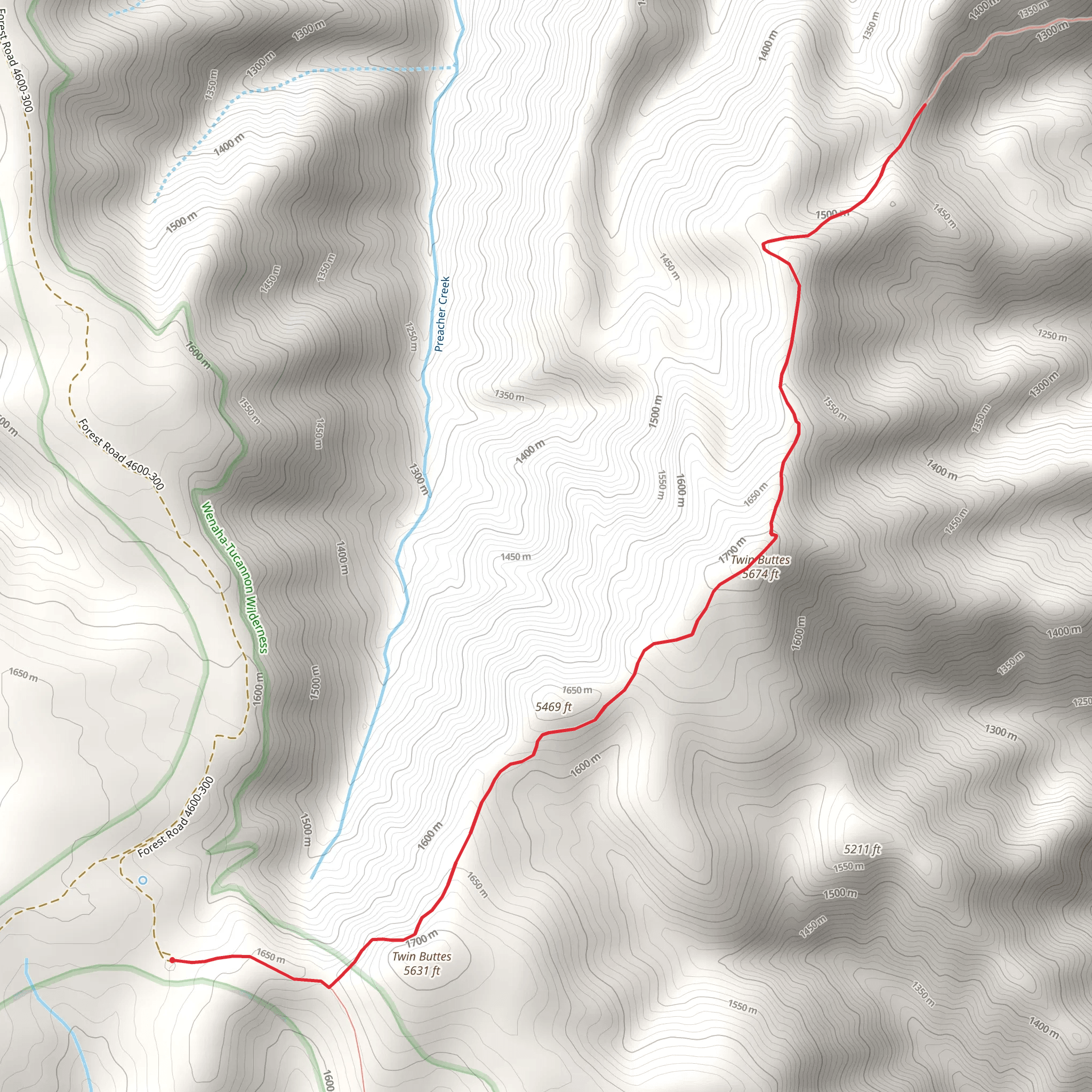 Twin Buttes via East Butte Creek Trail mobile static map