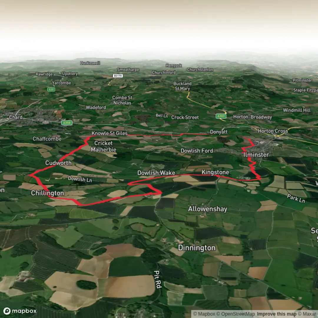 An image depicting the trail Hike from Somerset via Dowlish Wake and its surrounding area.