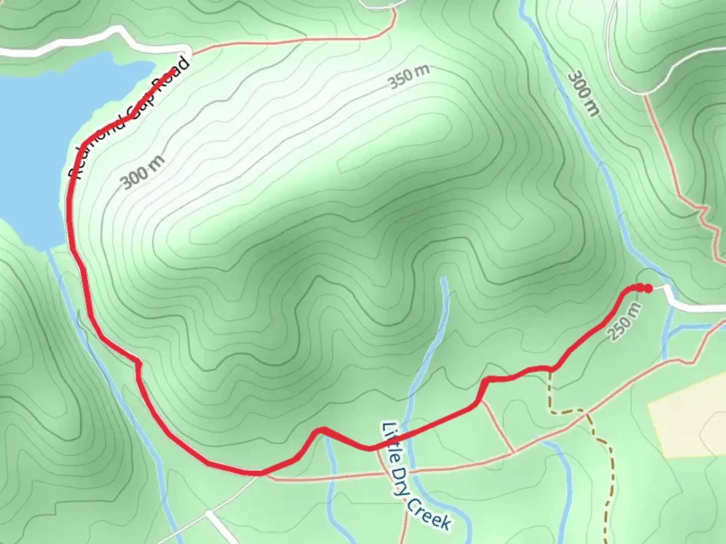 An image depicting the trail Berry Reservoir via Redmond Gap Road and its surrounding area.