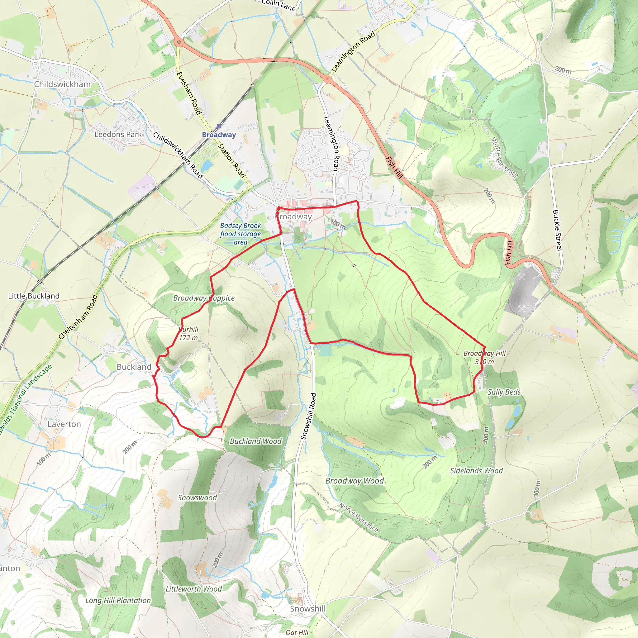 Broadway Coppice and Broadway Tower Country Park via Cotswold Way mobile static map