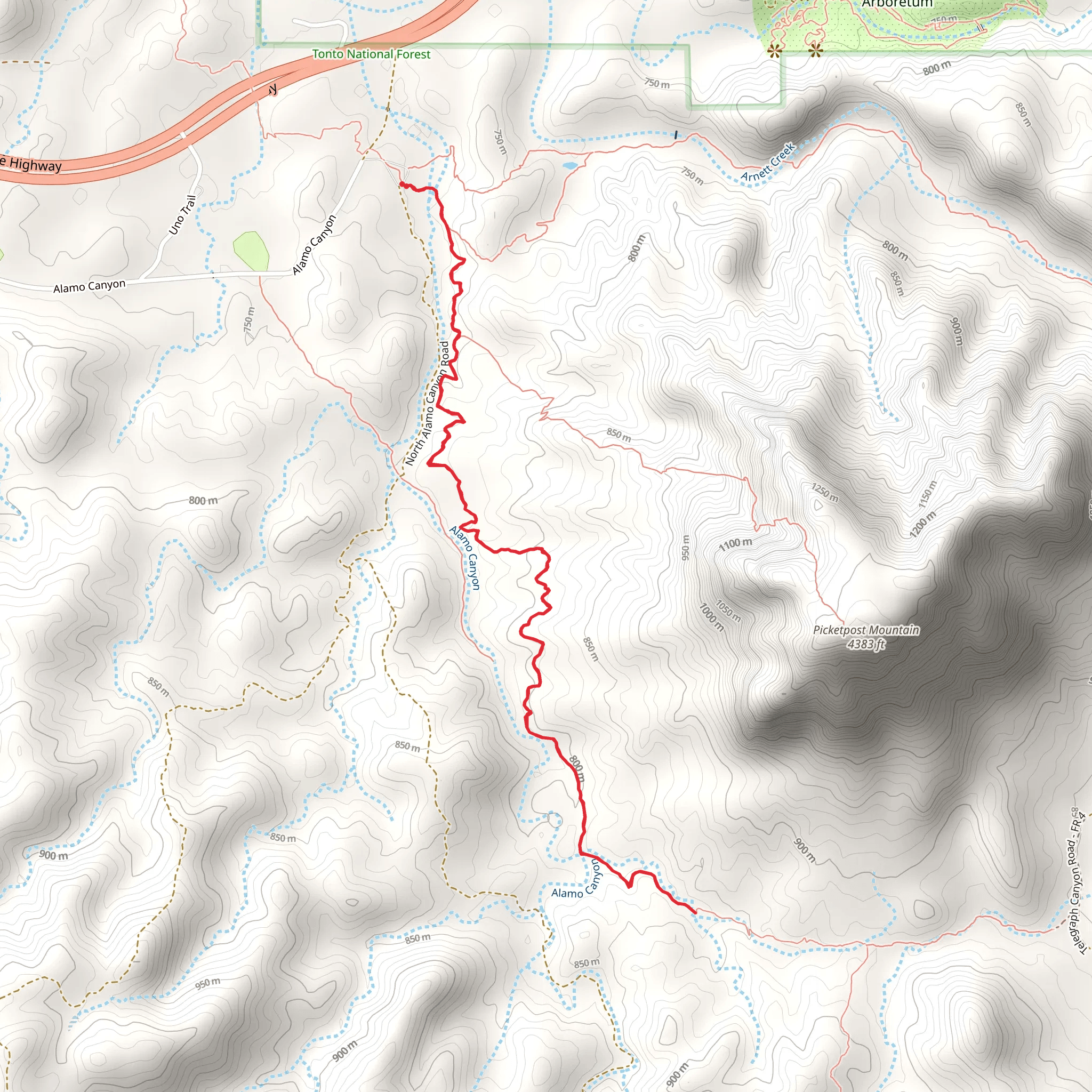 Arizona Trail from Alamo Canyon mobile static map