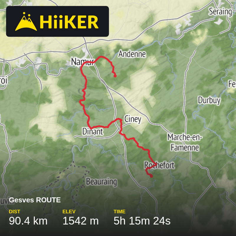 A map preview of the recording Gesves ROUTE.