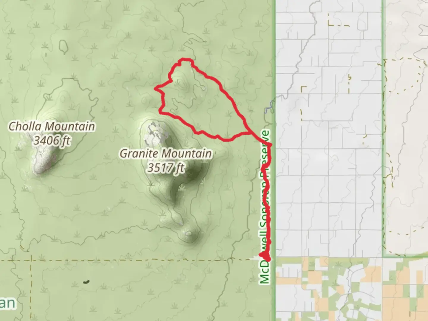 An image depicting the trail Maricopa Trail and Dove Valley Loop Trail and its surrounding area.