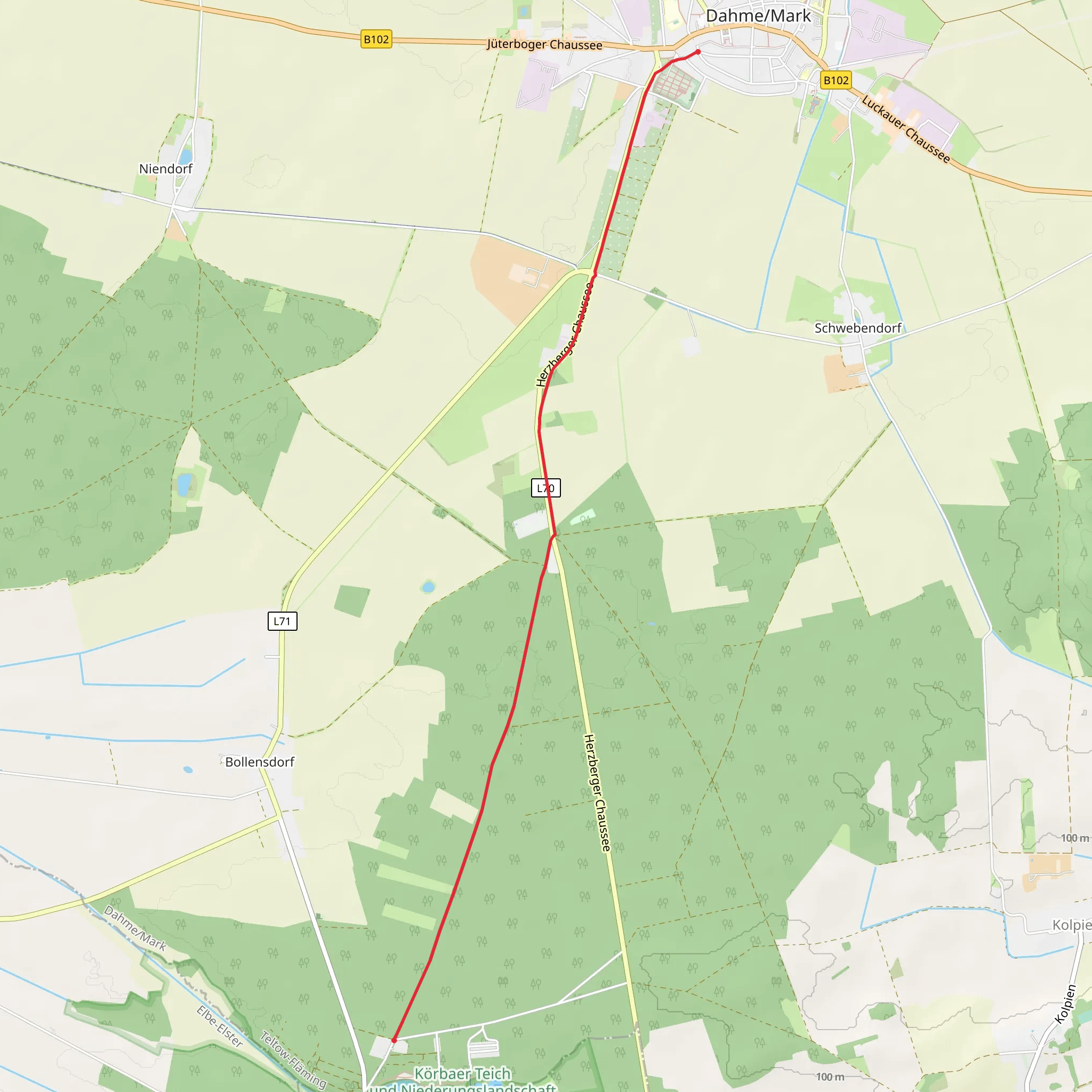 Korbaer Teich to Dahme-Mark Walk mobile static map