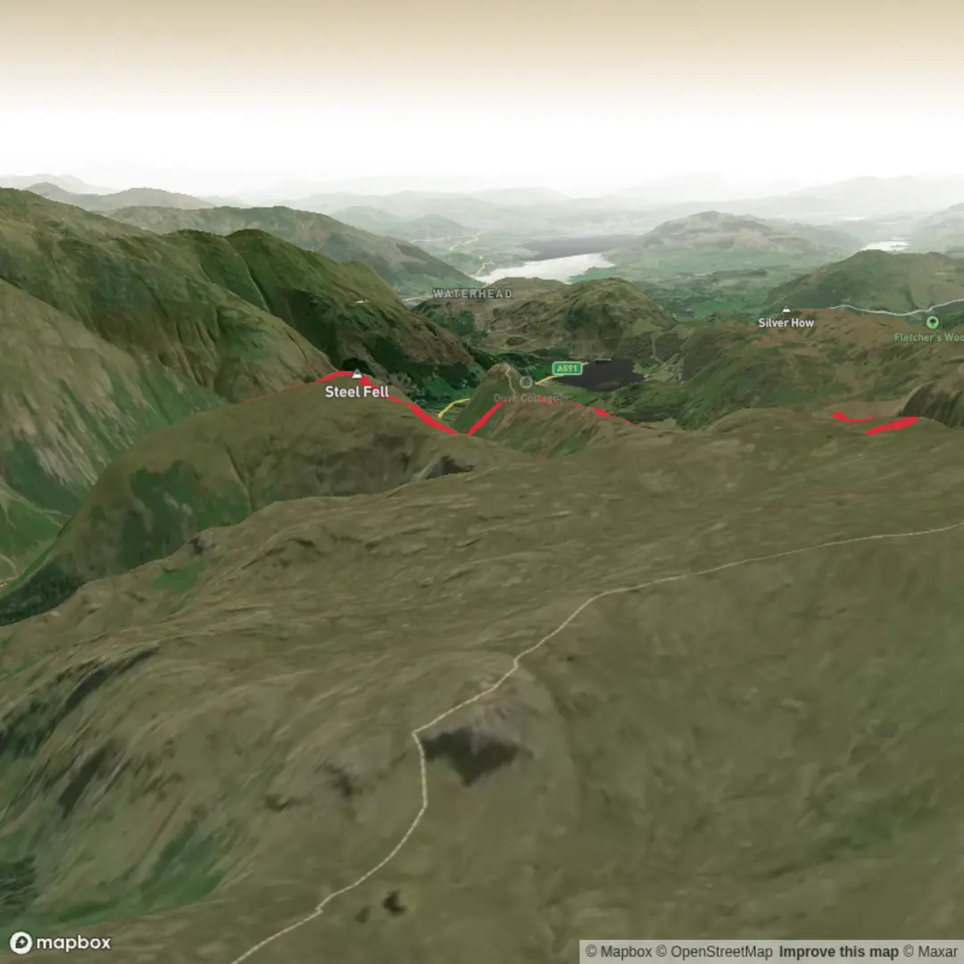 An image depicting the trail Steele fell,calf crag and Gibson knott and its surrounding area.