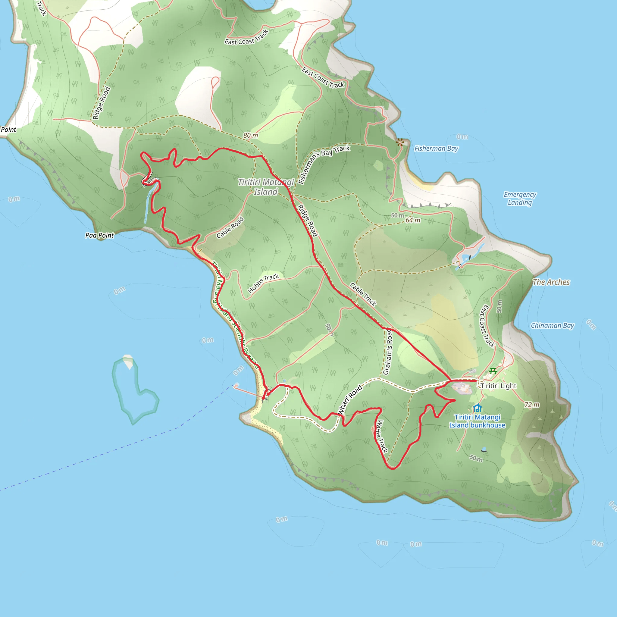Tiritiri Matangi Island - Kawerau Track Loop mobile static map
