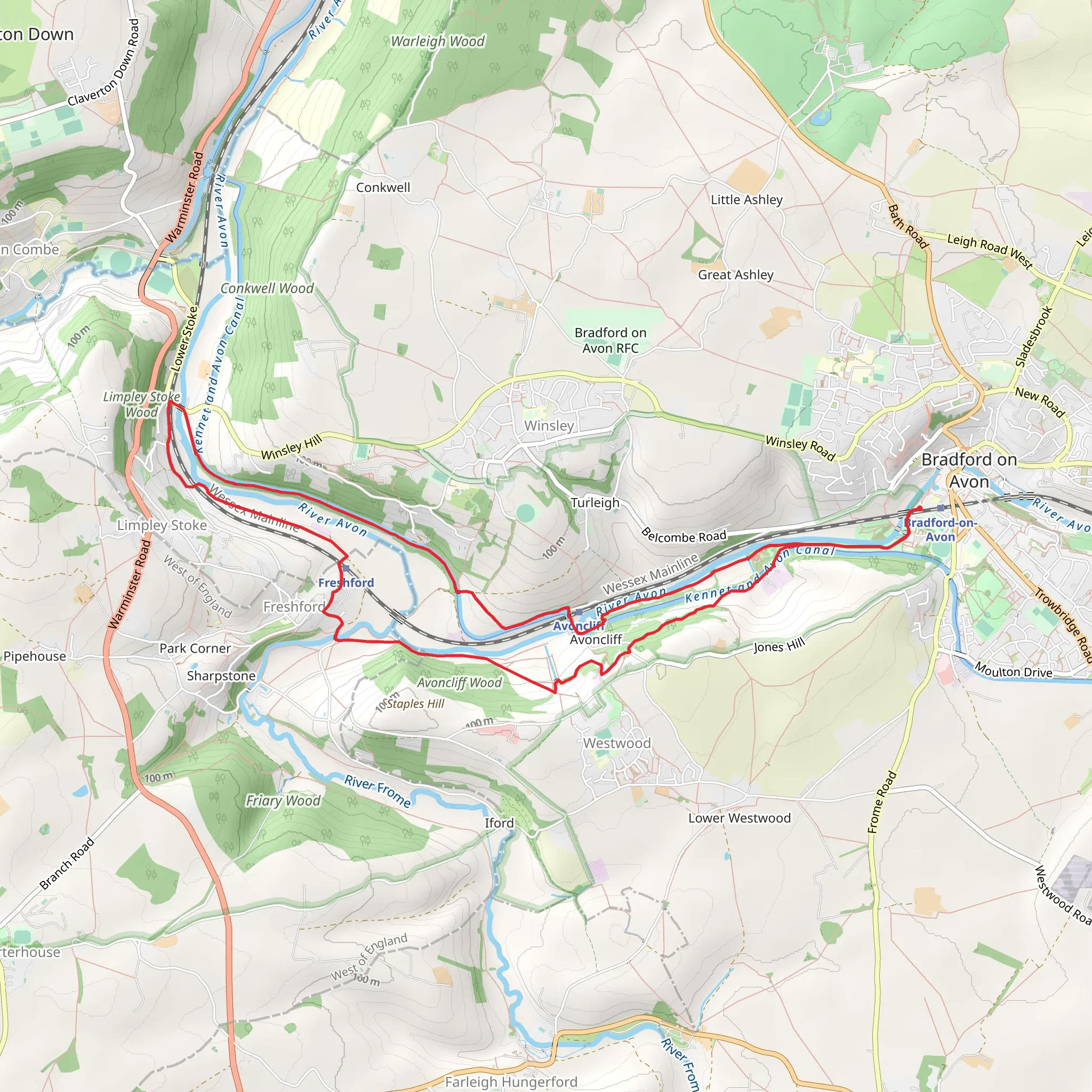 Becky Addy Wood, Kennet and Avon Canal and River Avon mobile static map