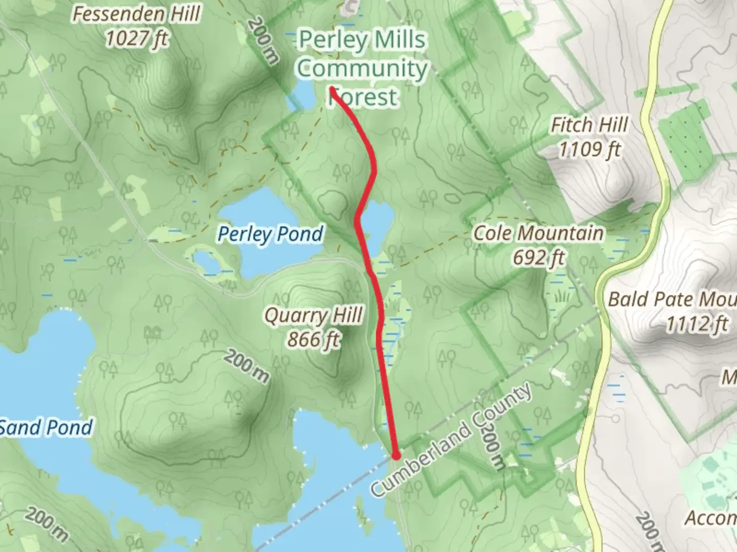 An image depicting the trail Pickerel Pond from Hancock Pond Road and its surrounding area.
