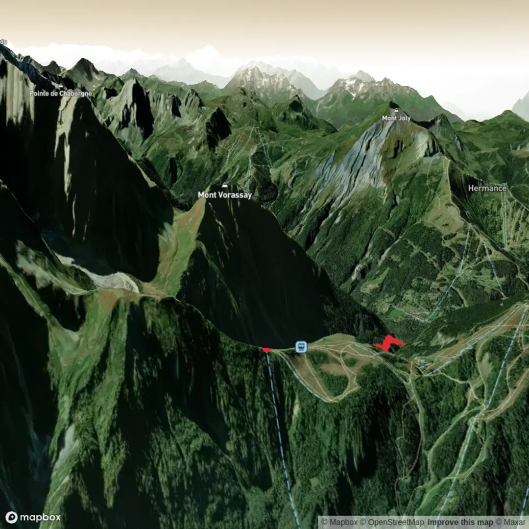 An image depicting the trail Bellevue - Les Contamines and its surrounding area.