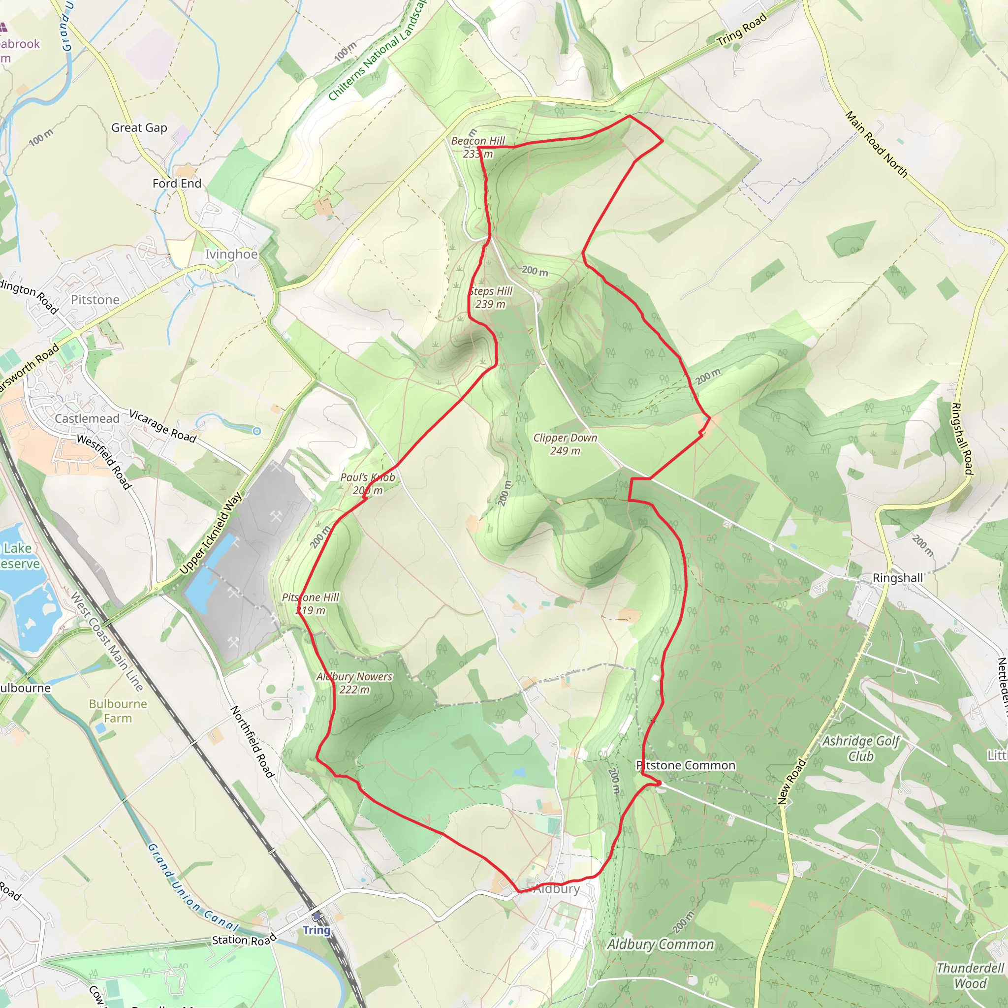 Beacon Hill and Pitstone Hill Loop - Aldbury mobile static map