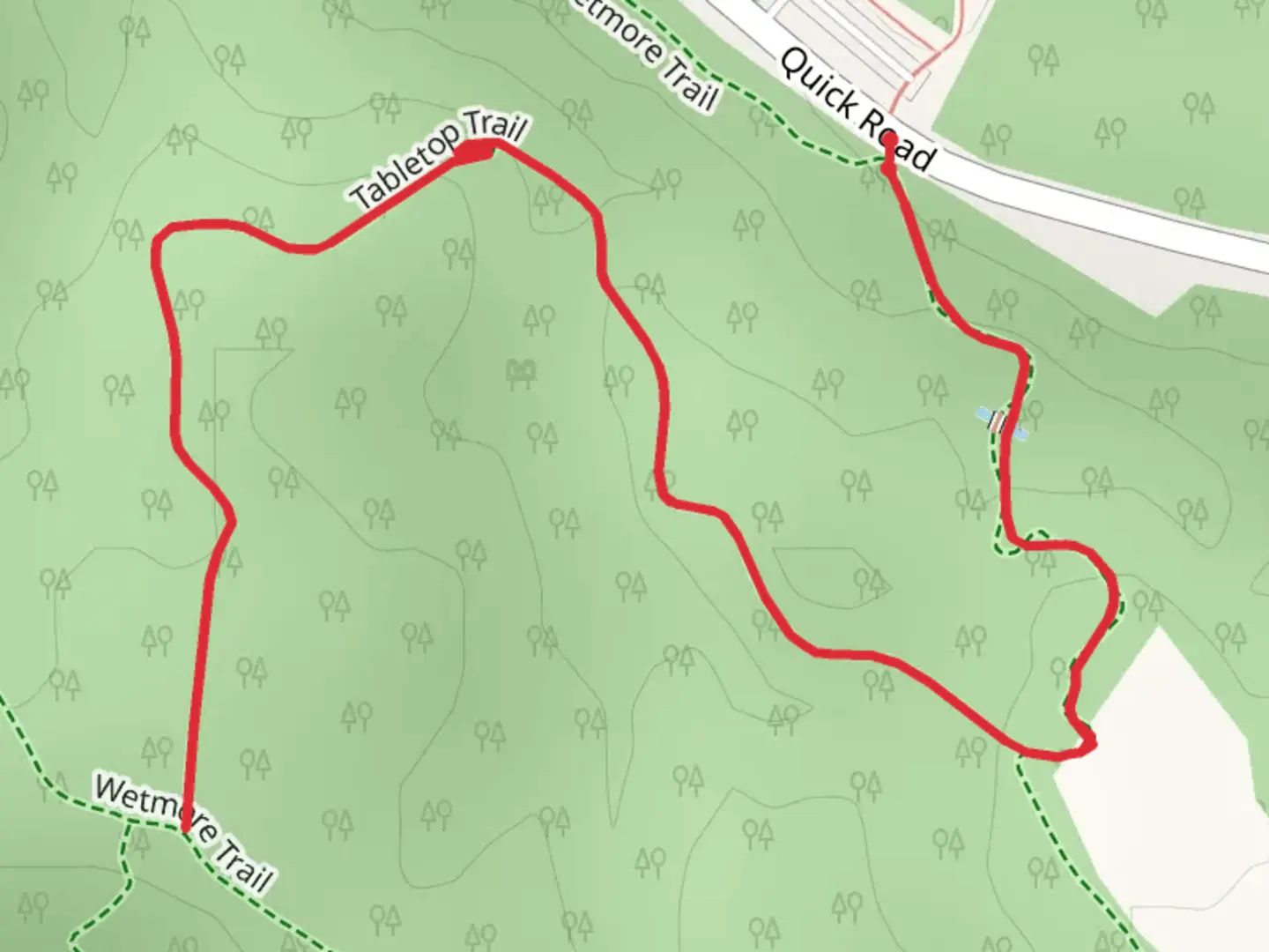 An image depicting the trail Tabletop via Wetmore Trail and its surrounding area.