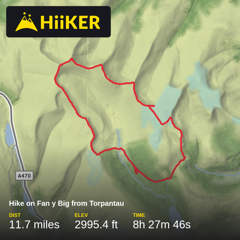 A map preview of the recording Hike on Fan y Big from Torpantau.