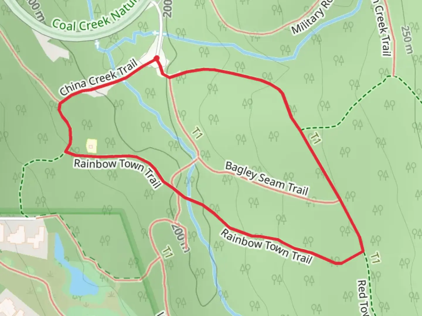 An image depicting the trail Rainbow Town Loop Trail and its surrounding area.