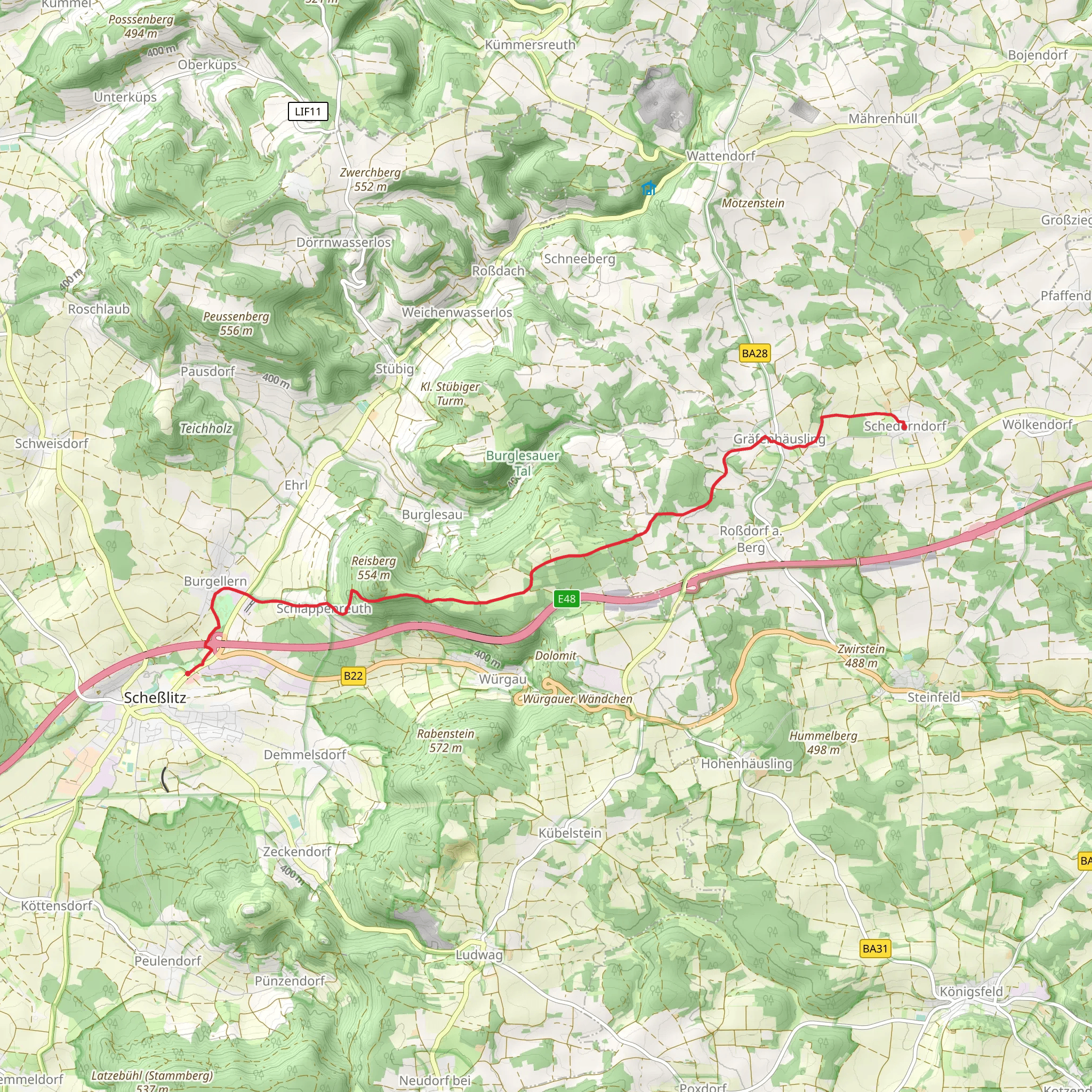 Schesslitz to Schederndorf via Zielwanderweg Giechburg-Schederndorf mobile static map