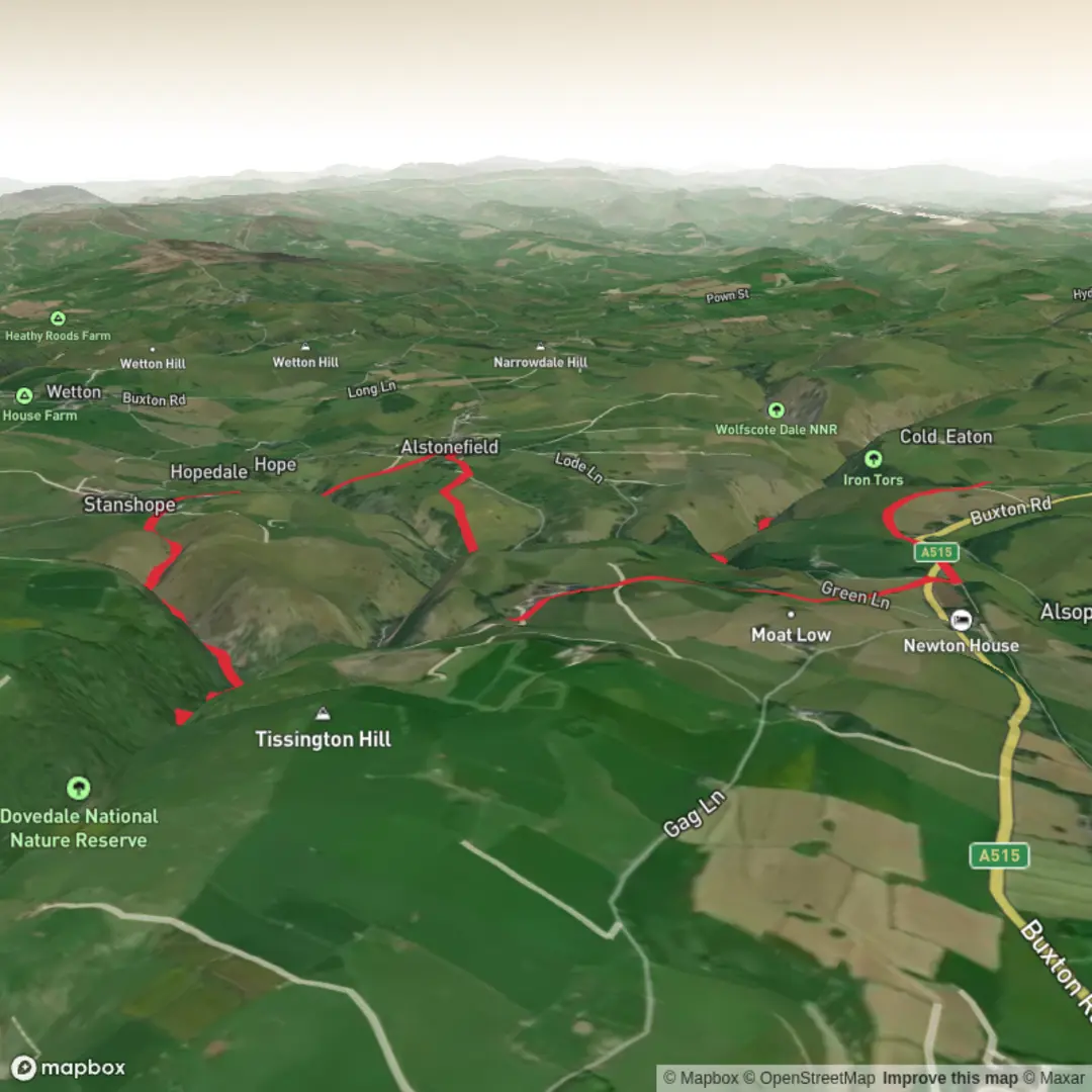An image depicting the trail Milldale & Hall Dale loop via Tissington Trail - Peak District National Park and its surrounding area.