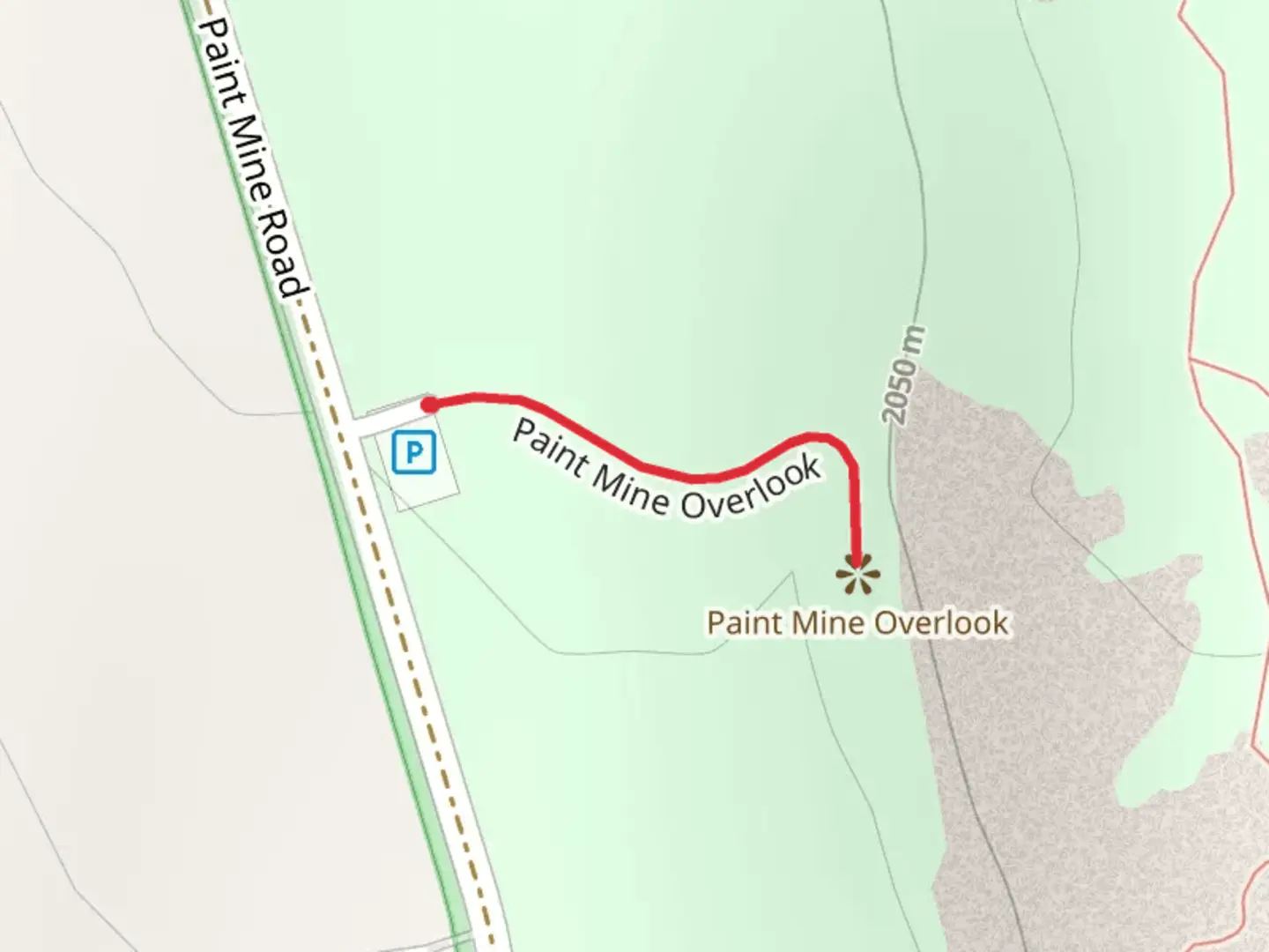 An image depicting the trail Paint Mine Overlook and its surrounding area.