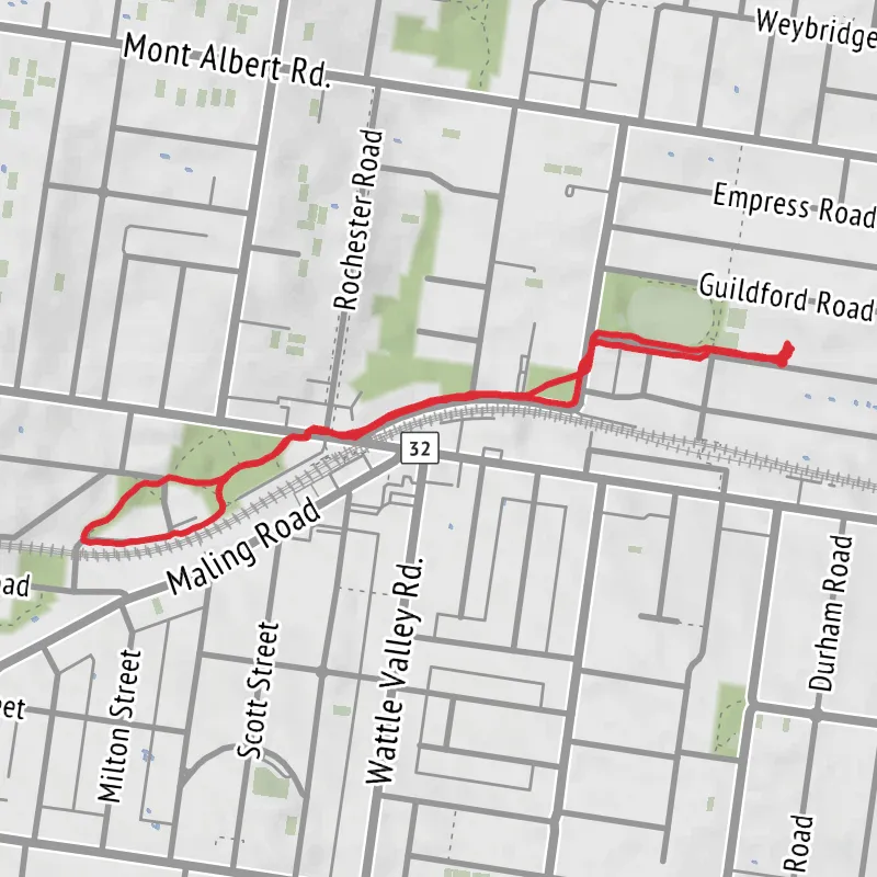 A map preview of the recording Hike from Surrey Hills.
