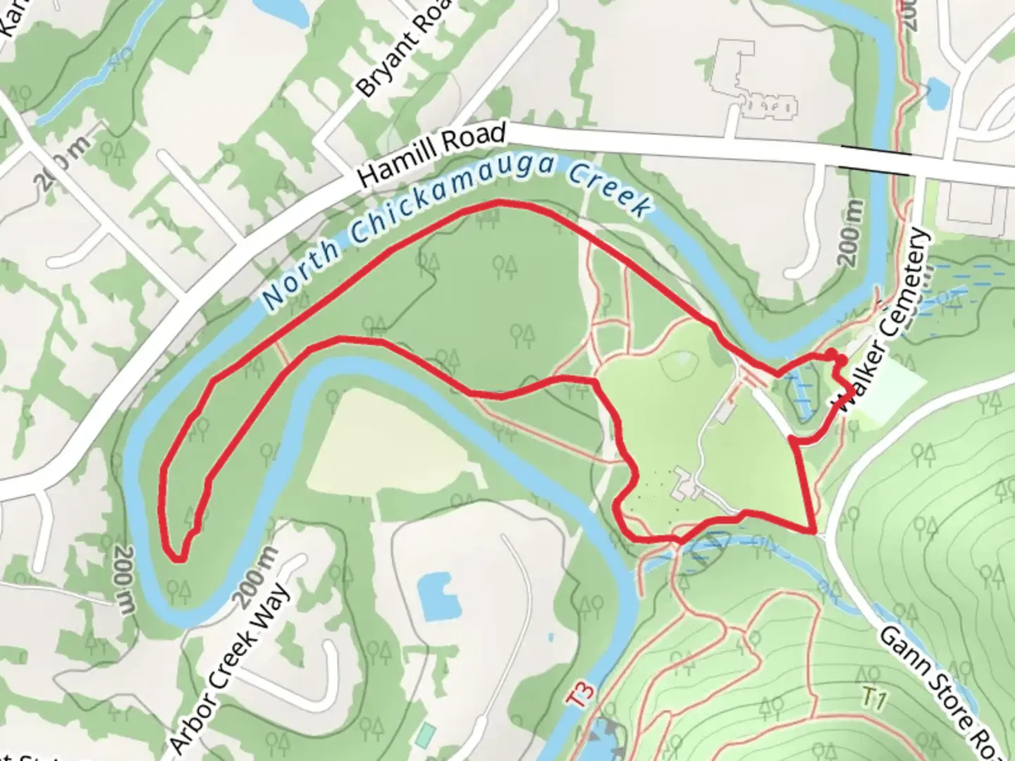 An image depicting the trail North Chickamauga Creek Loop and its surrounding area.