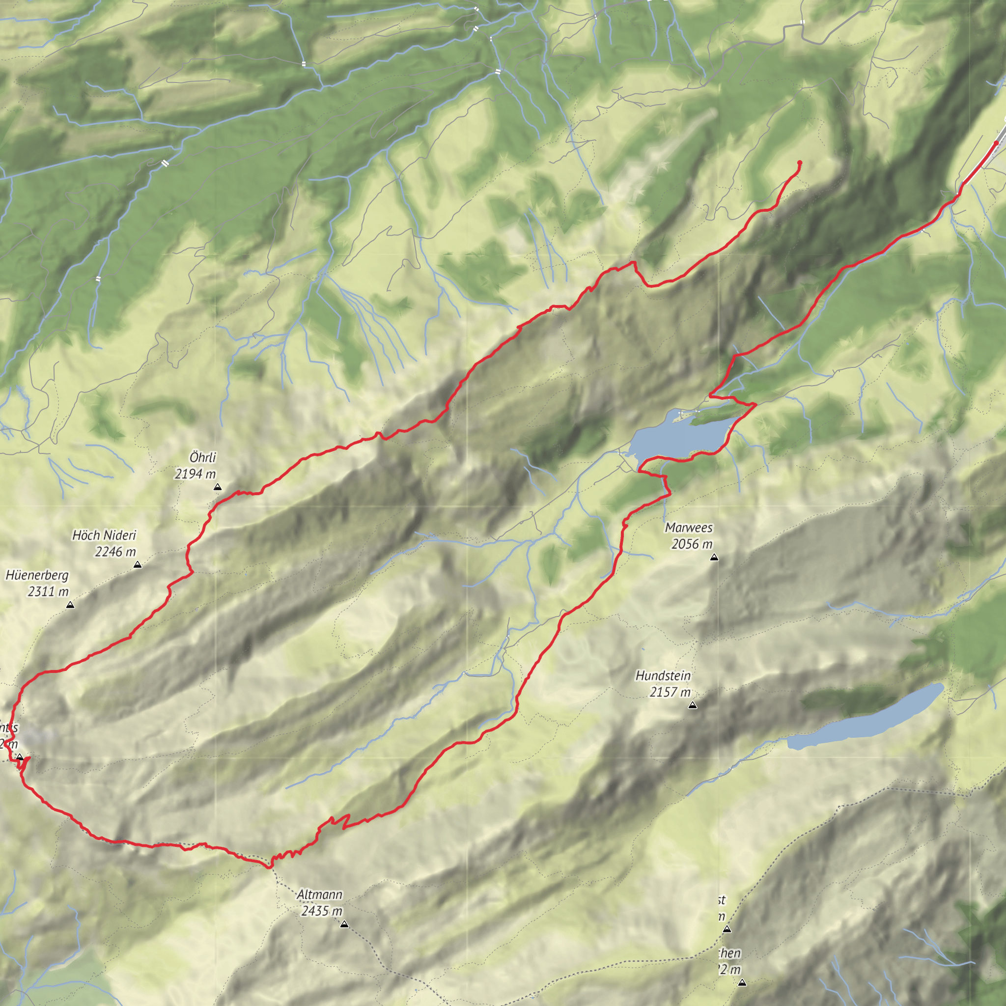 Hike from Wasserauen via Santis and Seealpsee mobile static map