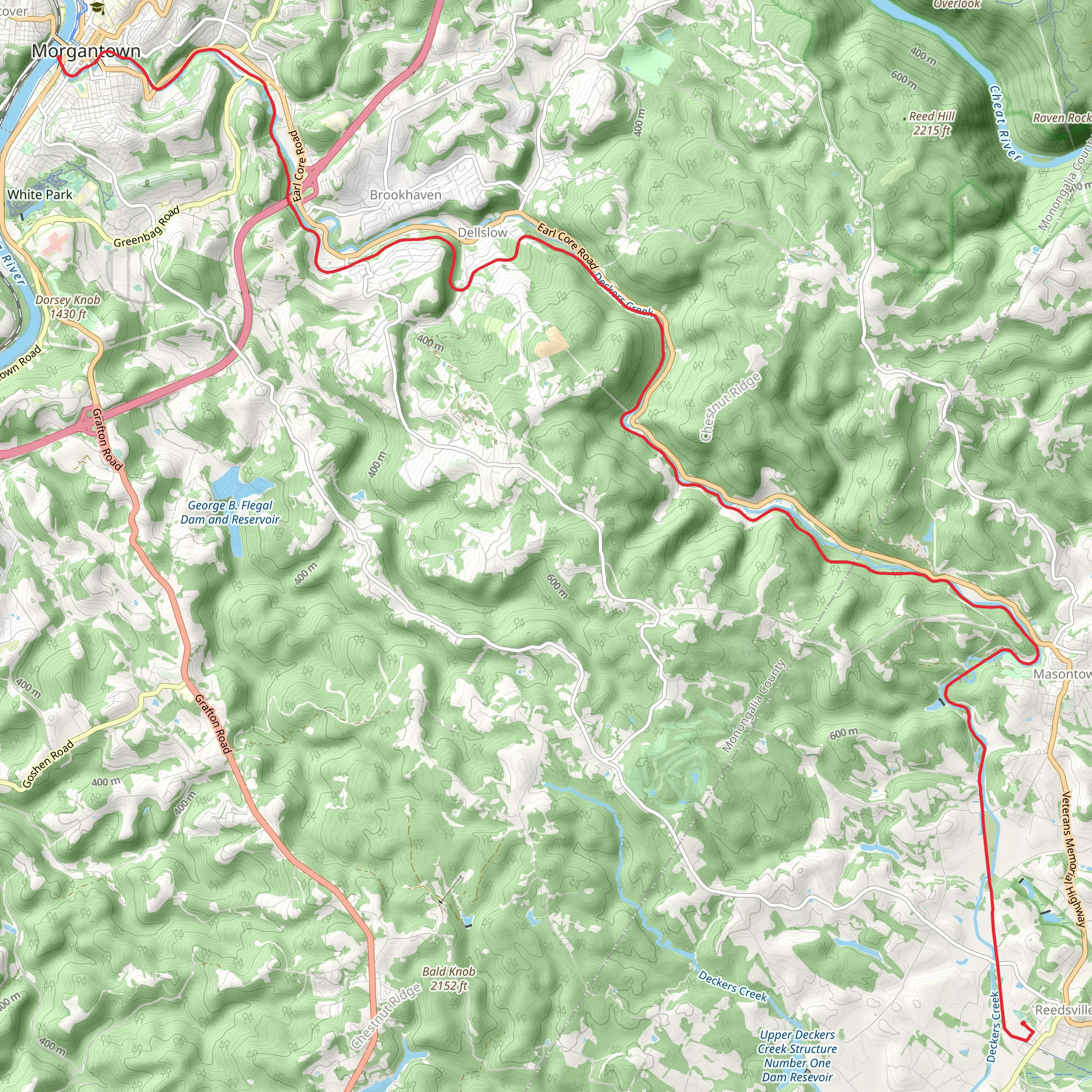 Deckers Creek Trail - Reedsville Park mobile static map