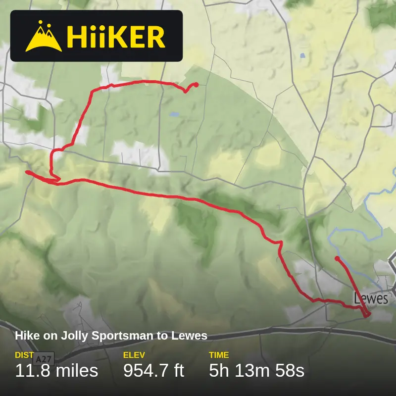 A map preview of the recording Hike on Jolly Sportsman to Lewes.