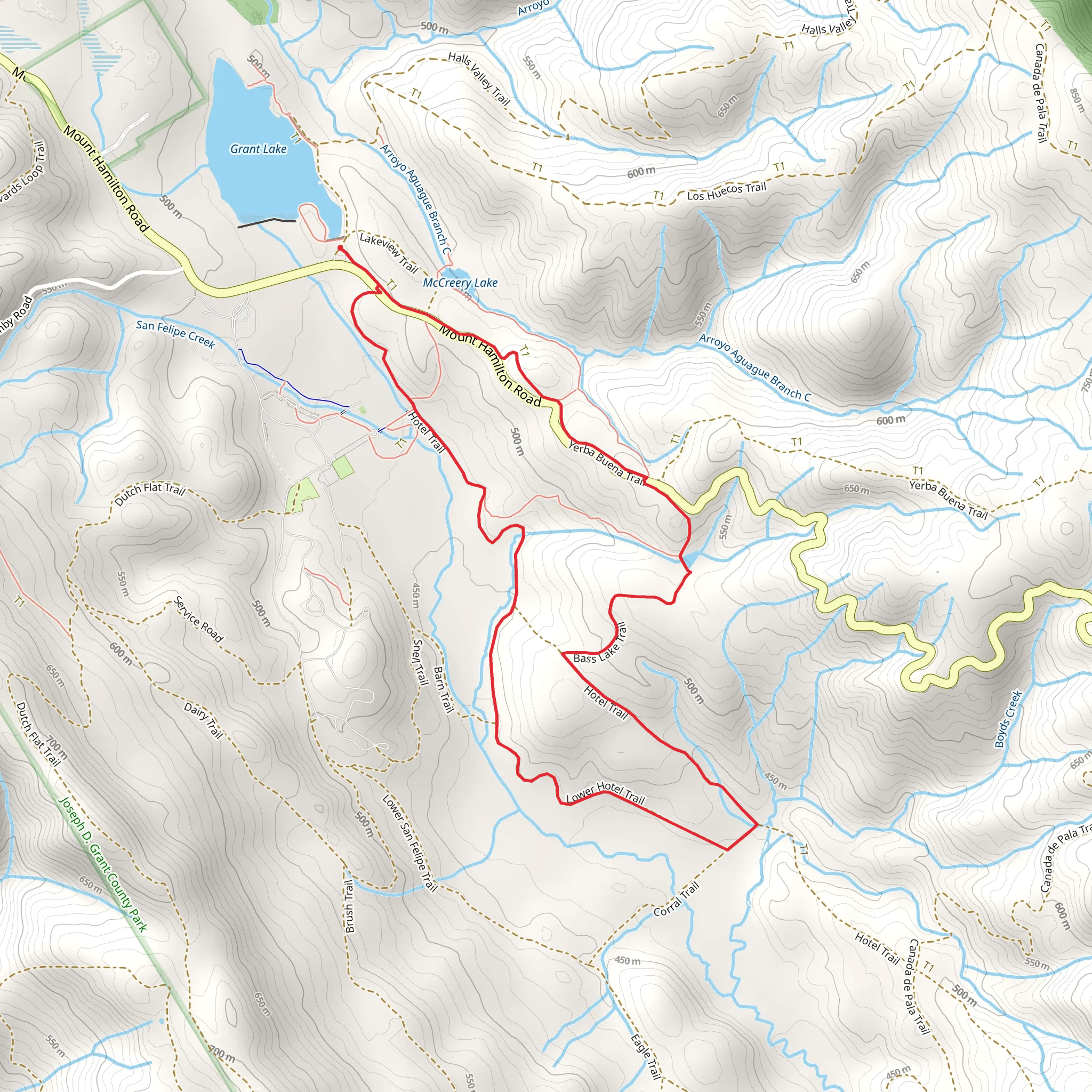 Yerba Buena, Bass Lake and Hotel Loop Trail mobile static map