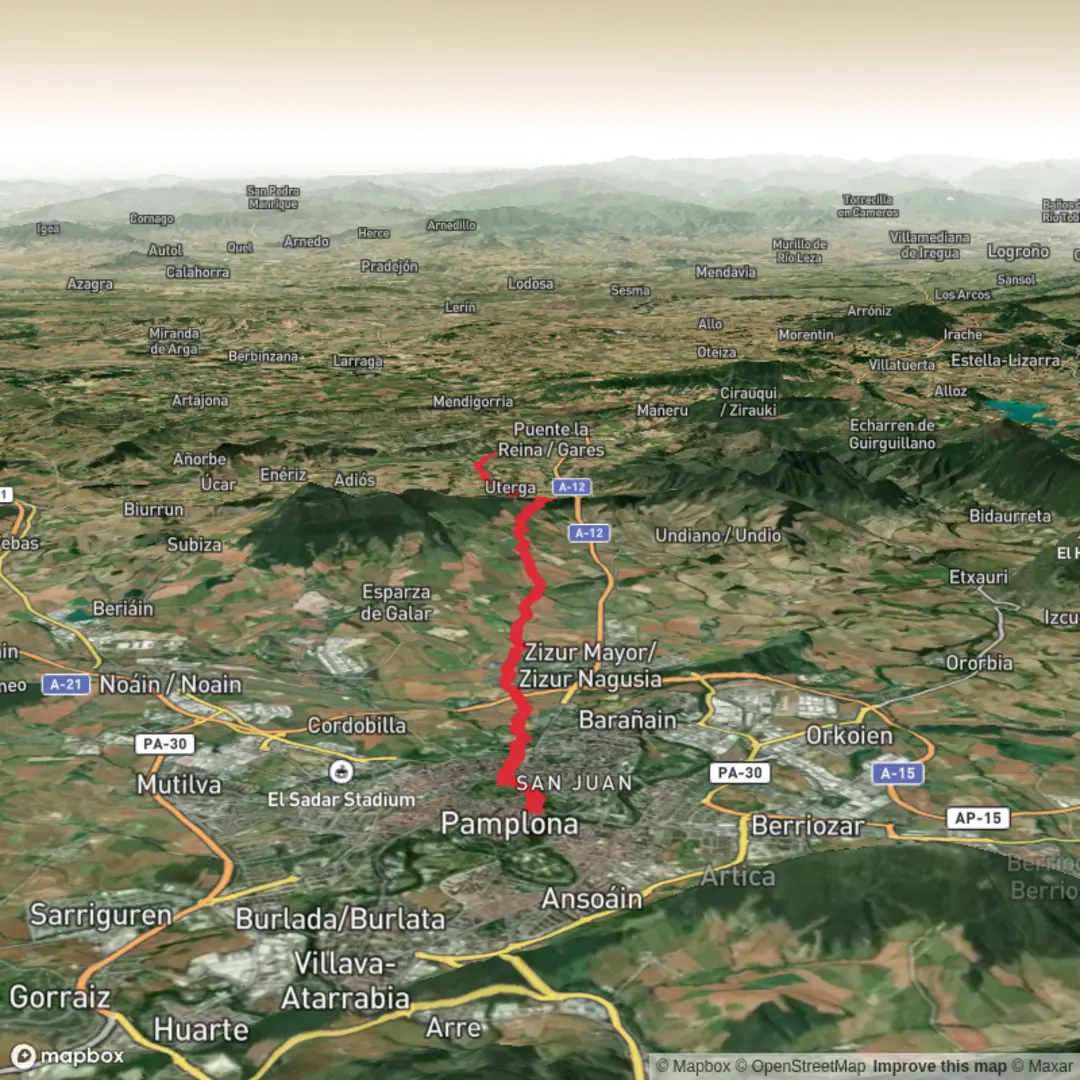 An image depicting the trail Camino day4 from Pamplona and its surrounding area.