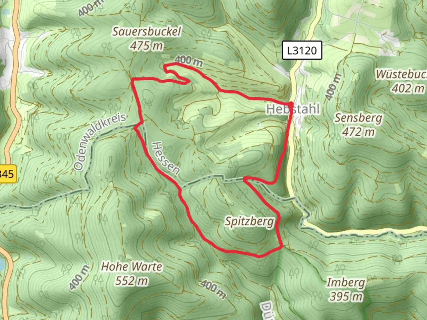 An image depicting the trail Buckel Weg and Zigeunerstock Weg and its surrounding area.